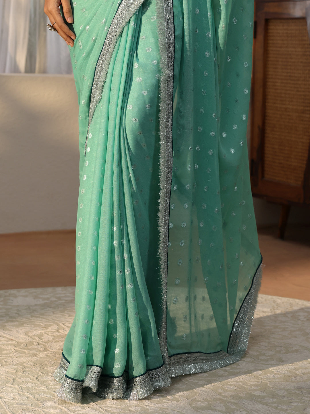 Mint Green Woven Design Tissue Saree 