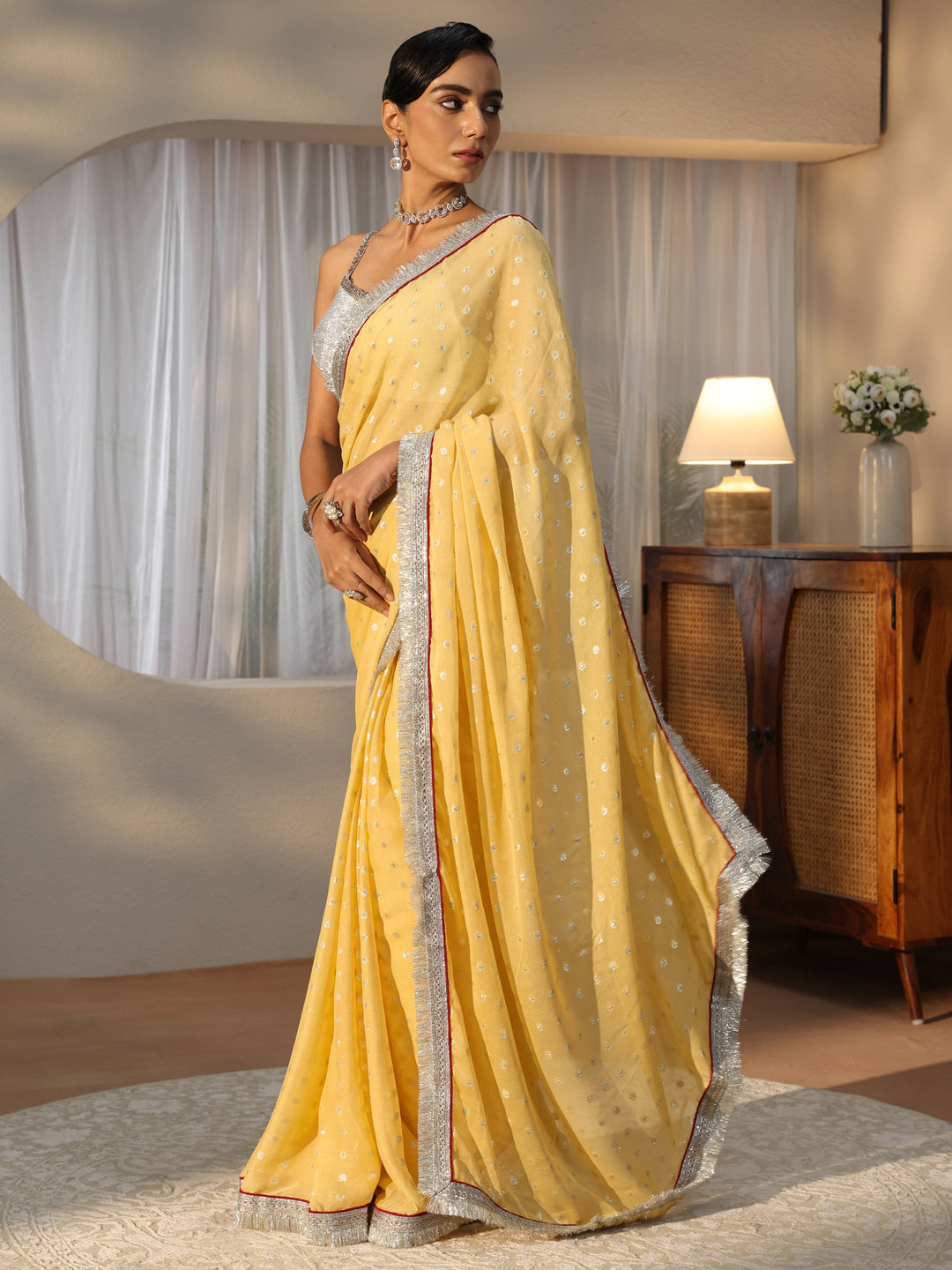  Yellow Woven Design Tissue Saree 