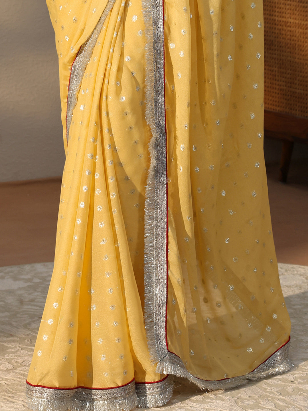  Yellow Woven Design Tissue Saree 