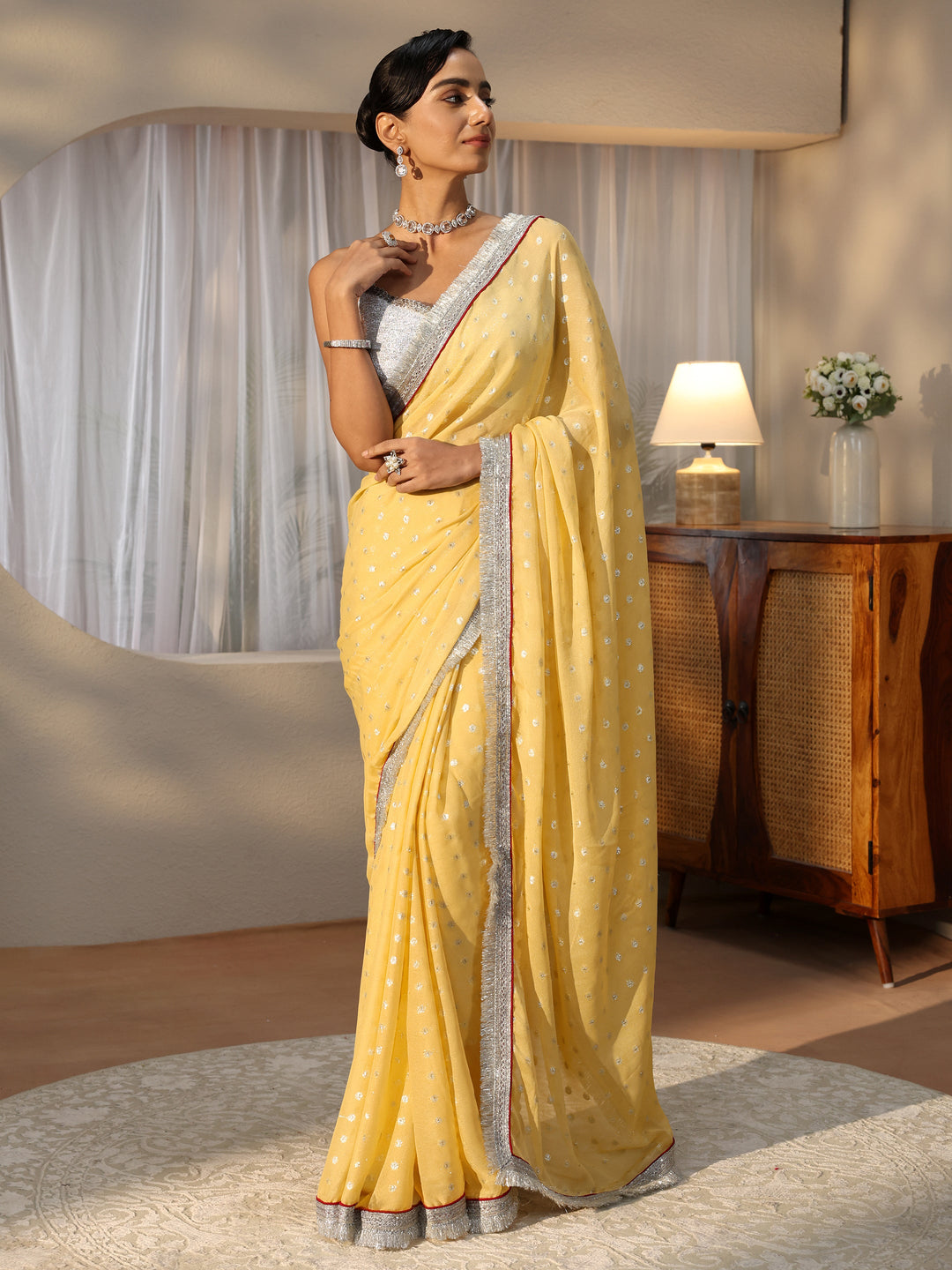  Yellow Woven Design Tissue Saree 