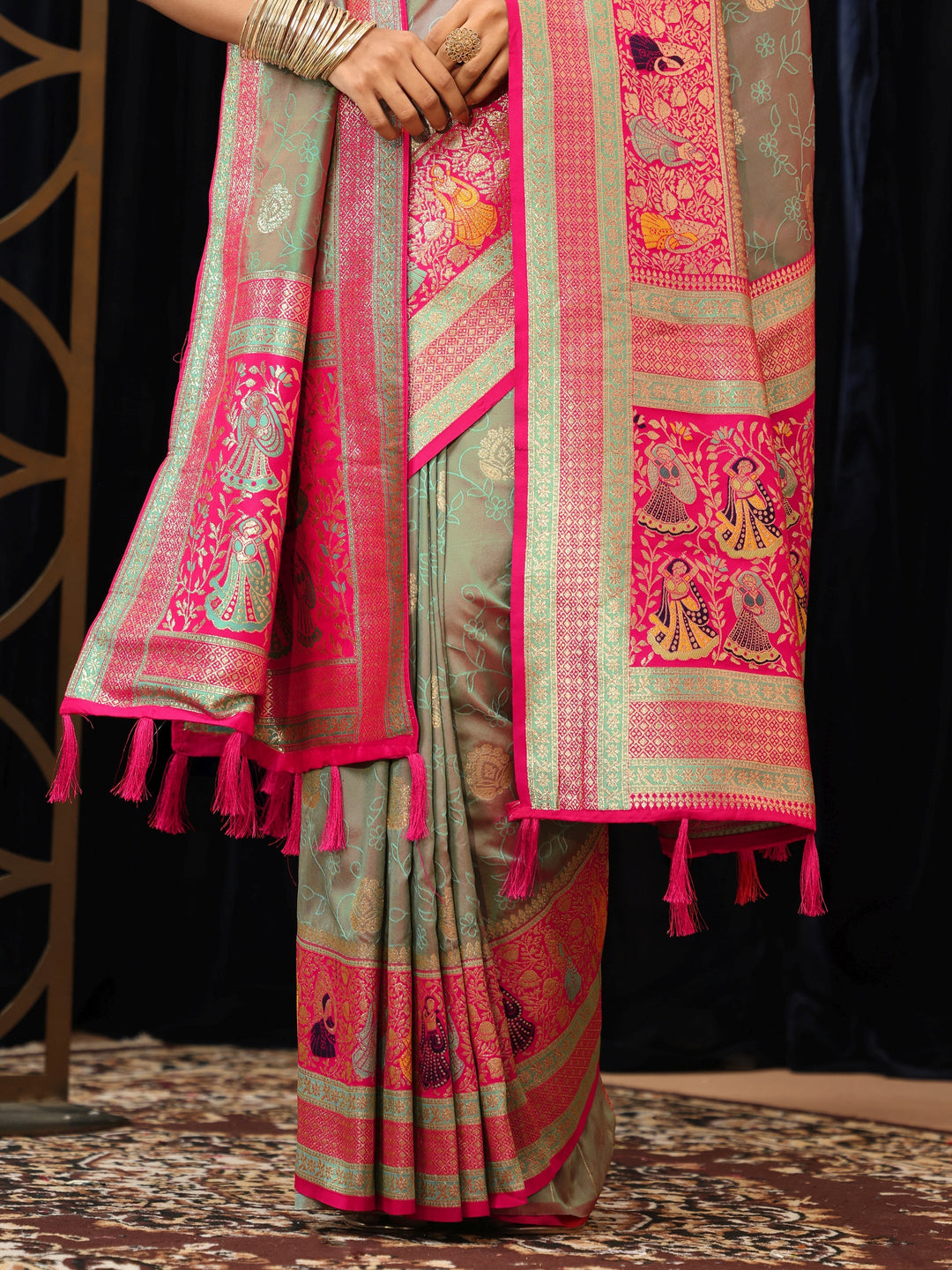 Grey Baluchari Silk Blend Saree with Dupatta 