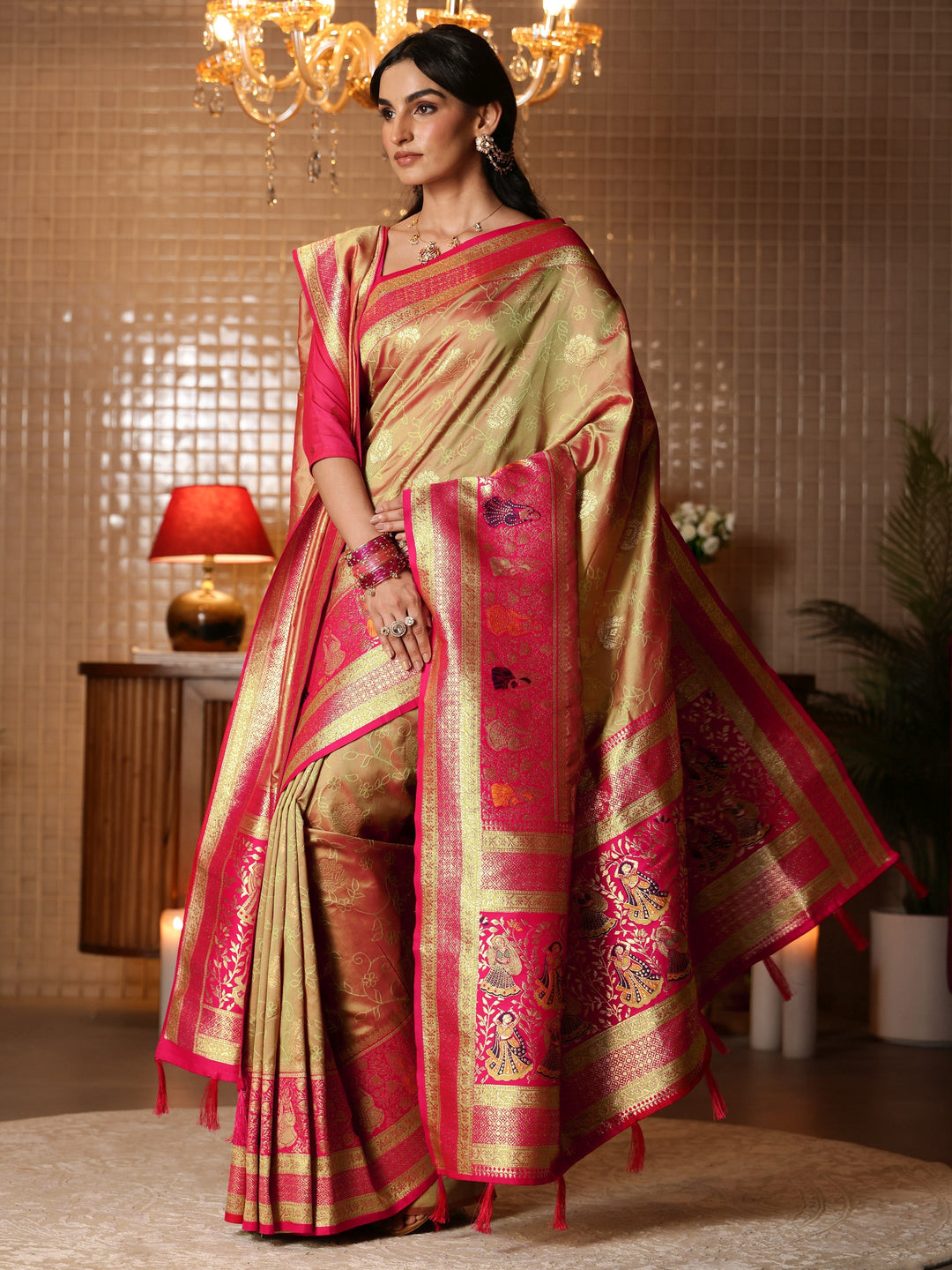  Mustard Floral Woven Design Silk Blend Saree 