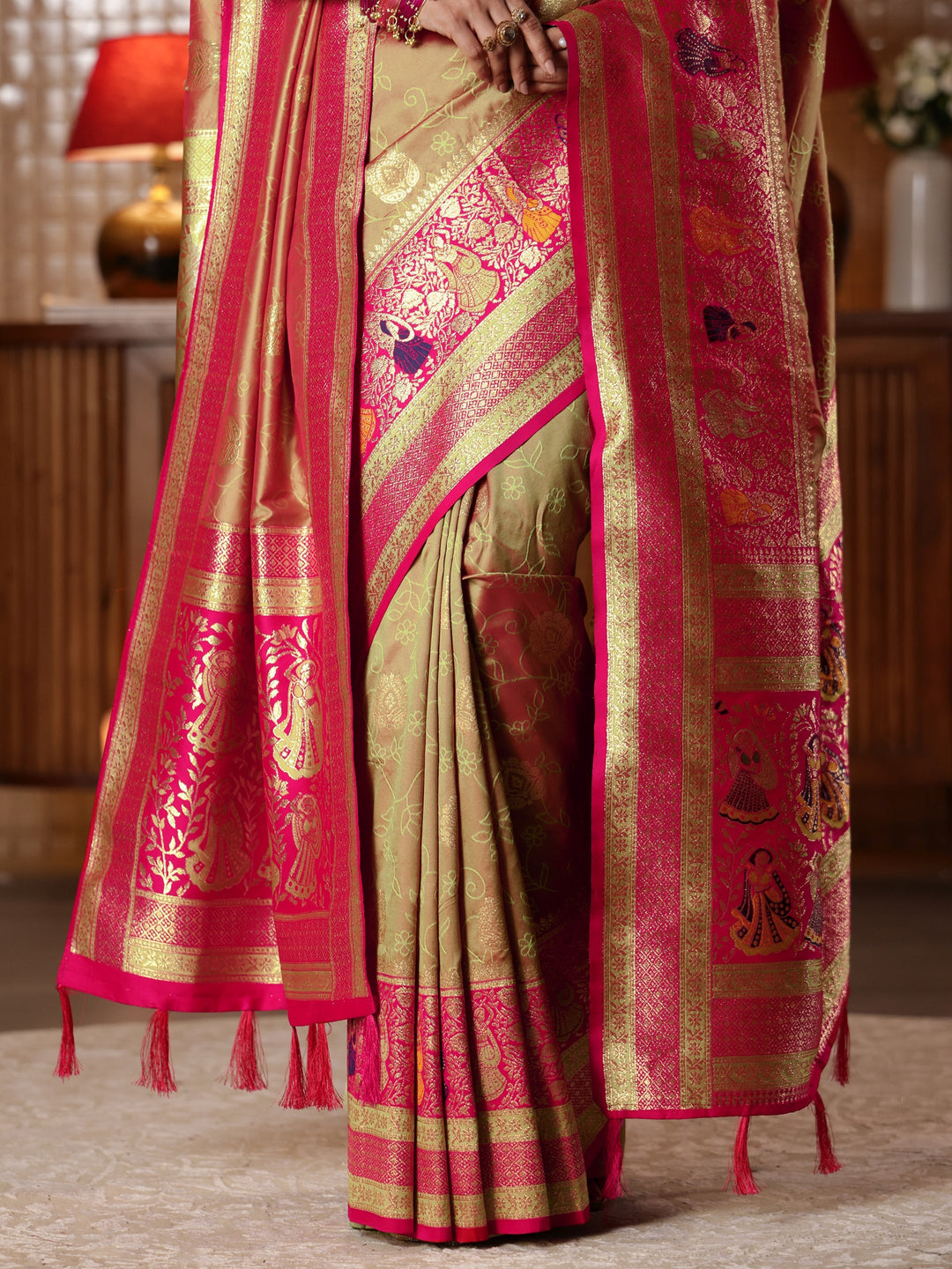  Mustard Floral Woven Design Silk Blend Saree 