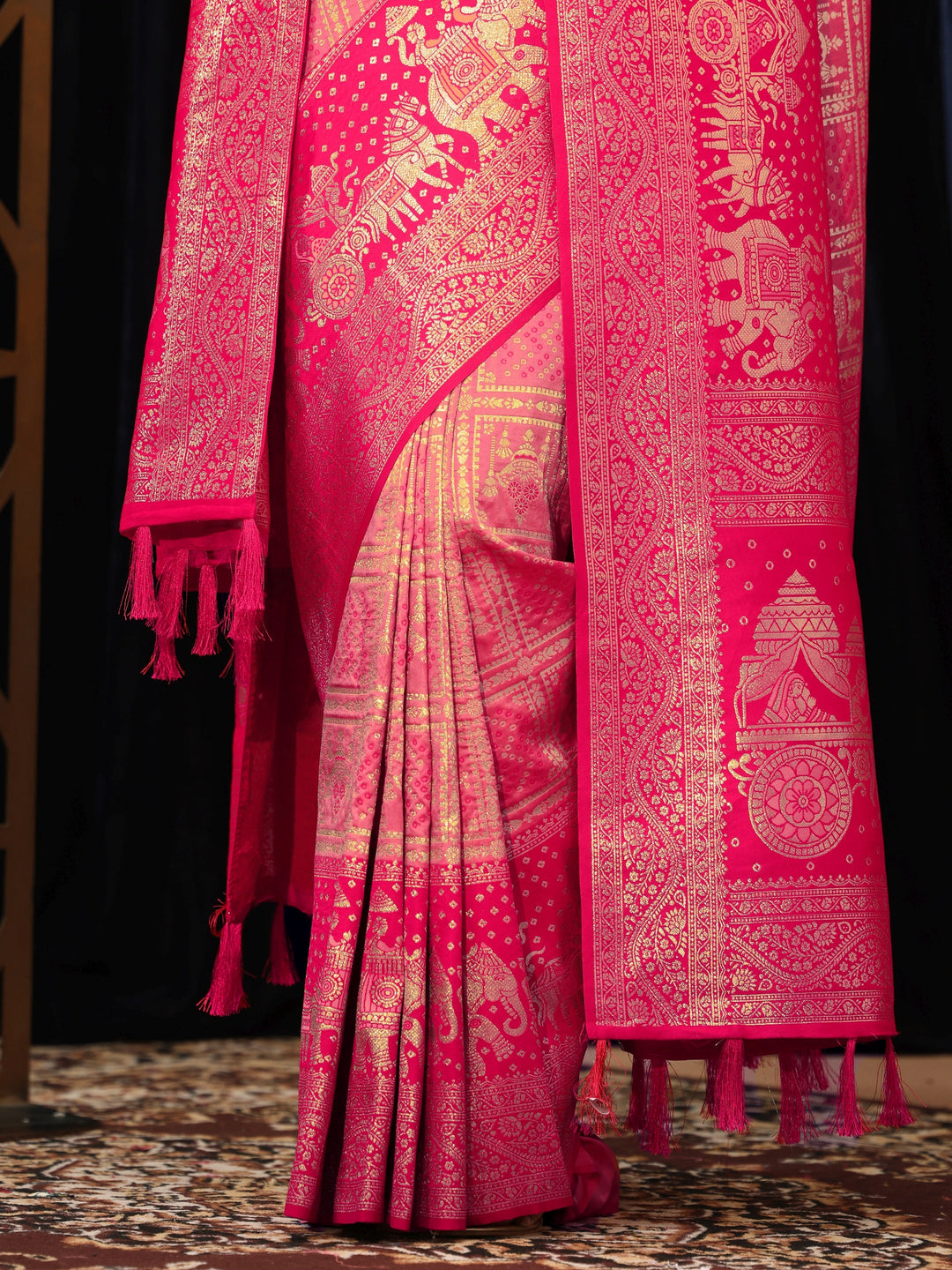  Hot Pink Gharchola Silk Blend Saree with Dupatta 