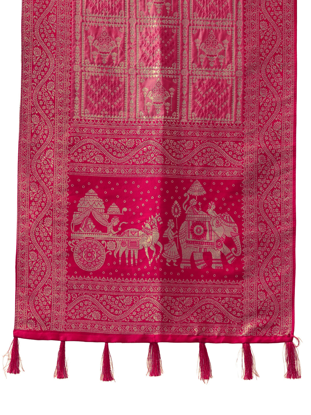  Hot Pink Gharchola Silk Blend Saree with Dupatta 