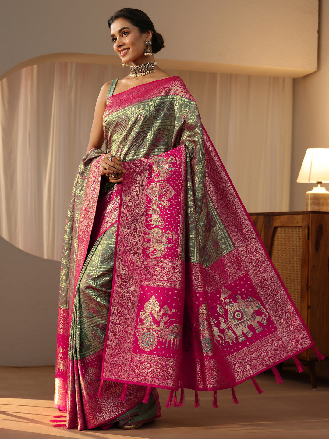  Grey Gharchola Silk Blend Saree 