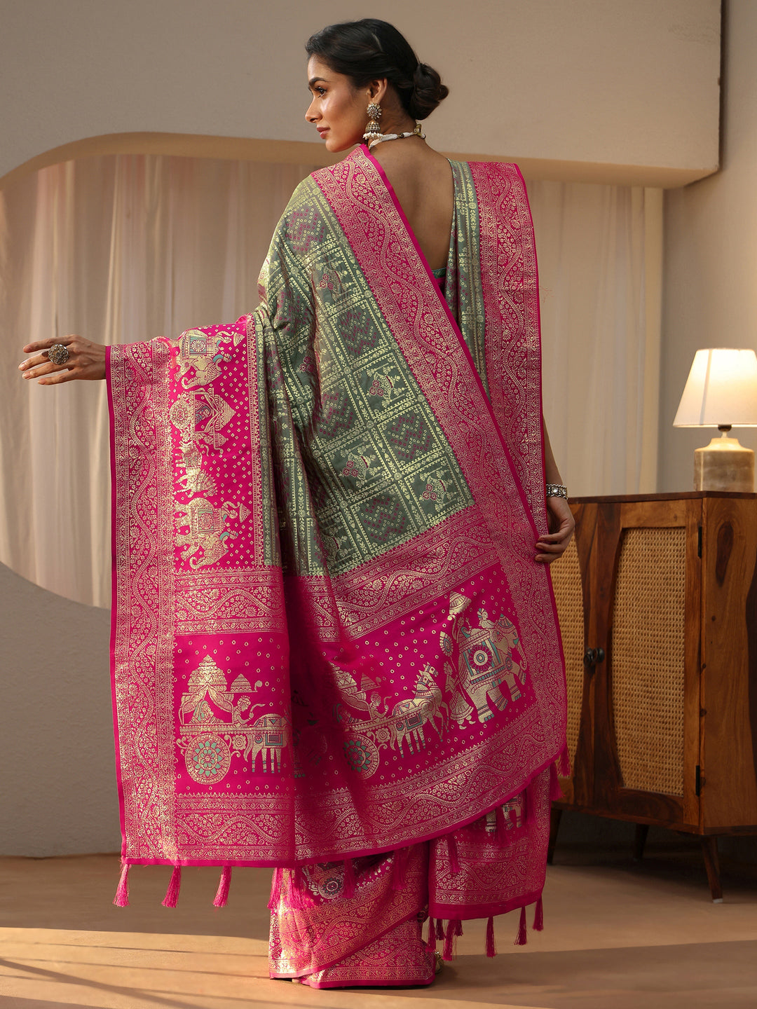  Grey Gharchola Silk Blend Saree 