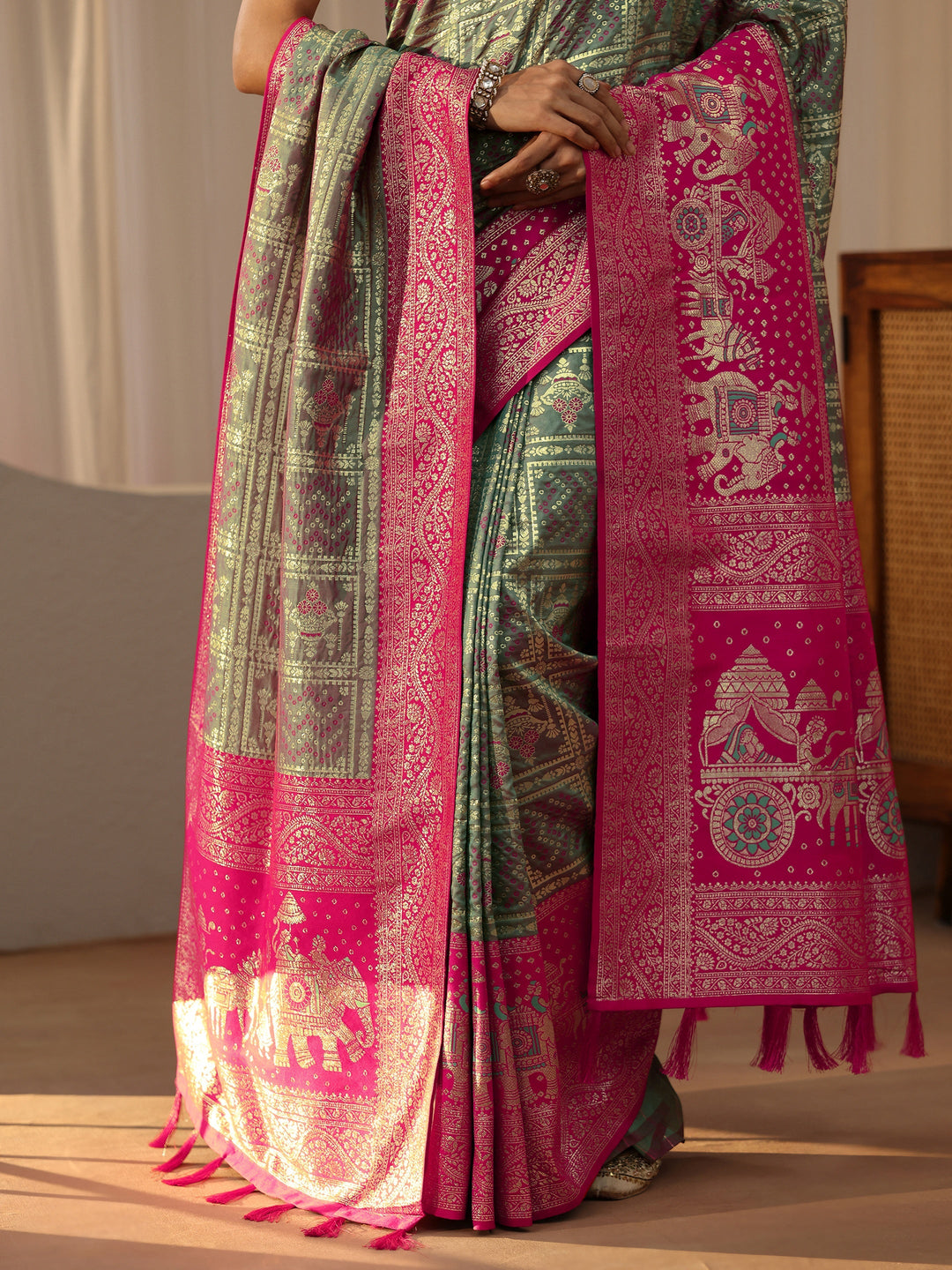  Grey Gharchola Silk Blend Saree 