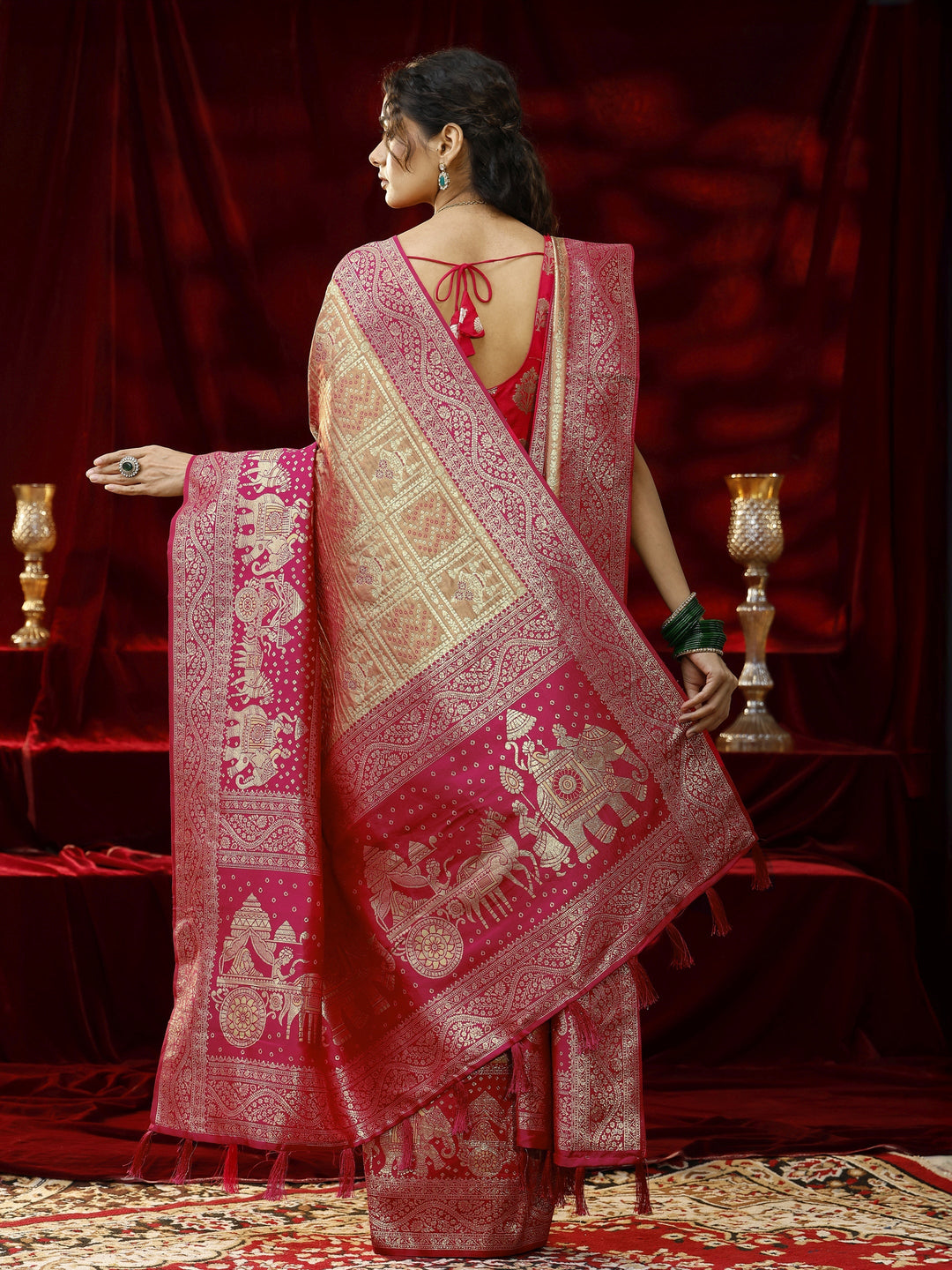  Libas Mustard Badhani Woven Design Silk blend Saree with dupatta 