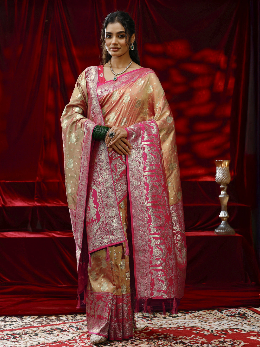  Libas Mustard Badhani Woven Design Silk blend Saree with dupatta 