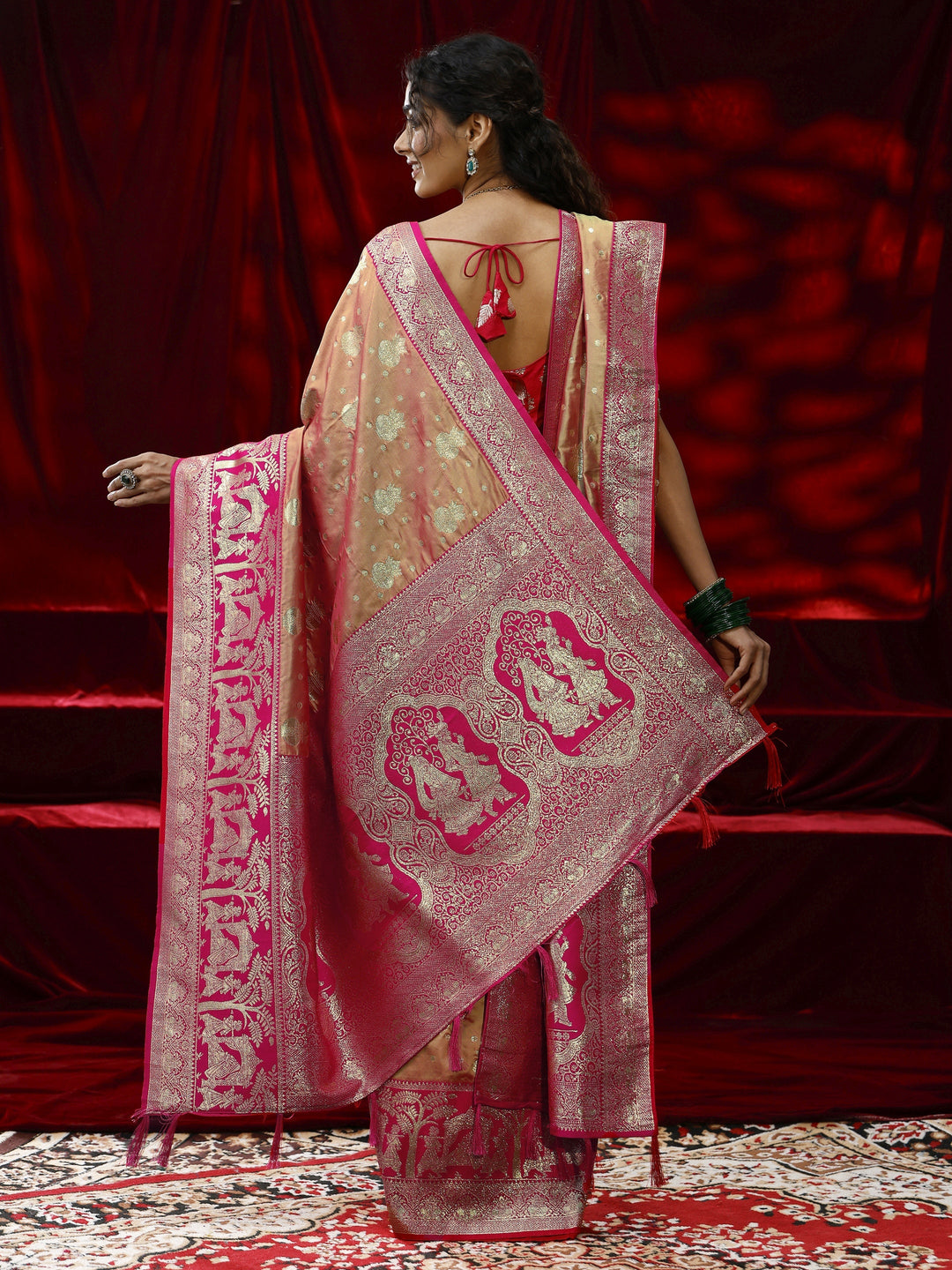  Libas Mustard Badhani Woven Design Silk blend Saree with dupatta 