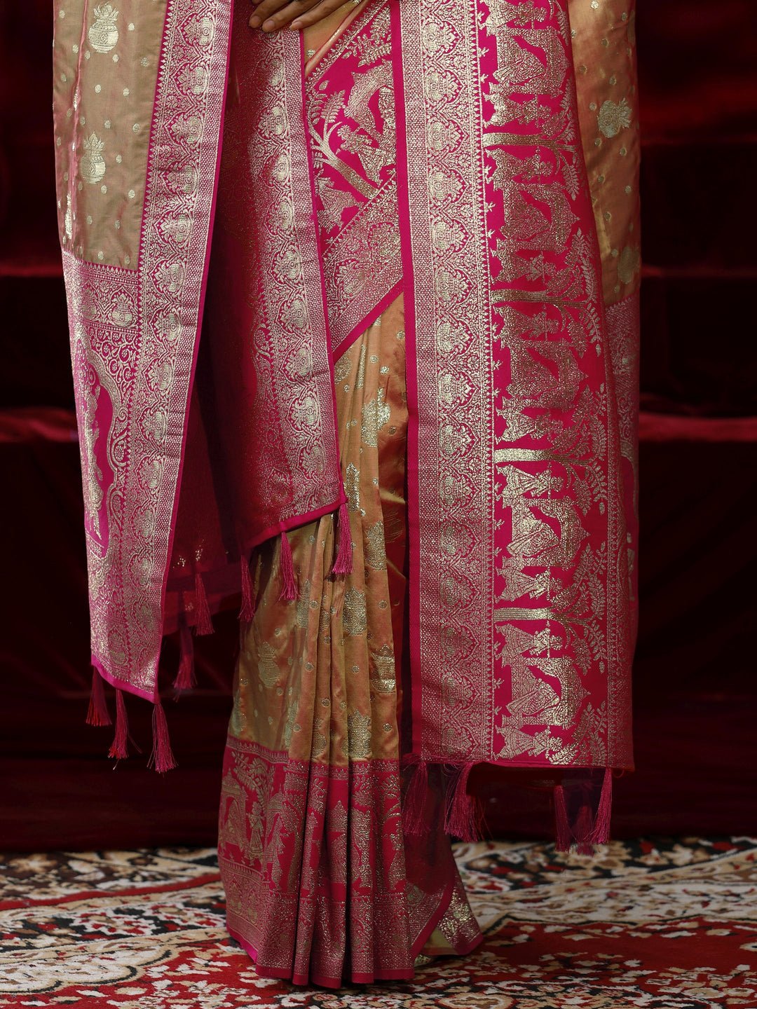  Libas Mustard Badhani Woven Design Silk blend Saree with dupatta 