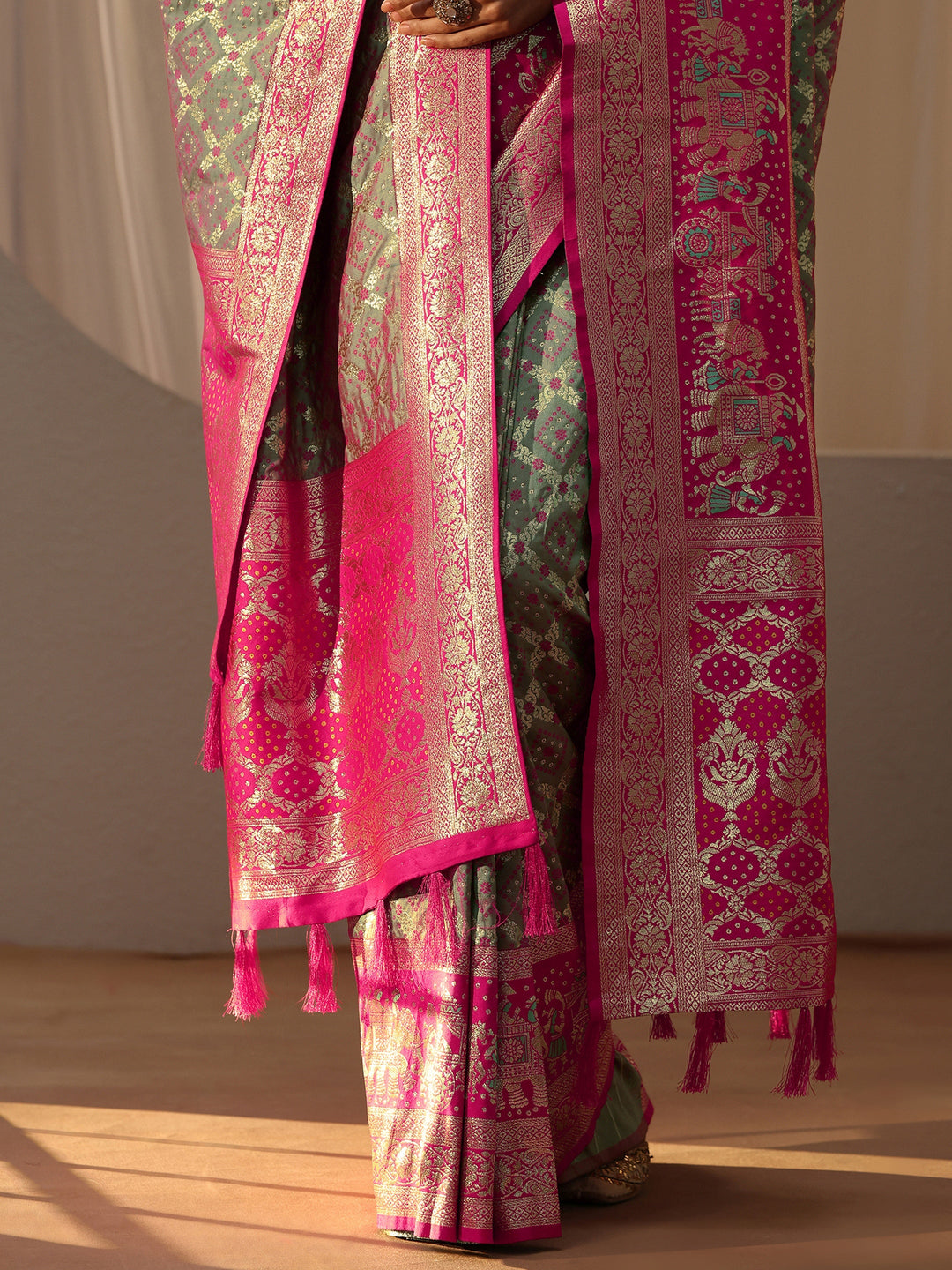  Grey Gharchola Silk Blend Saree 