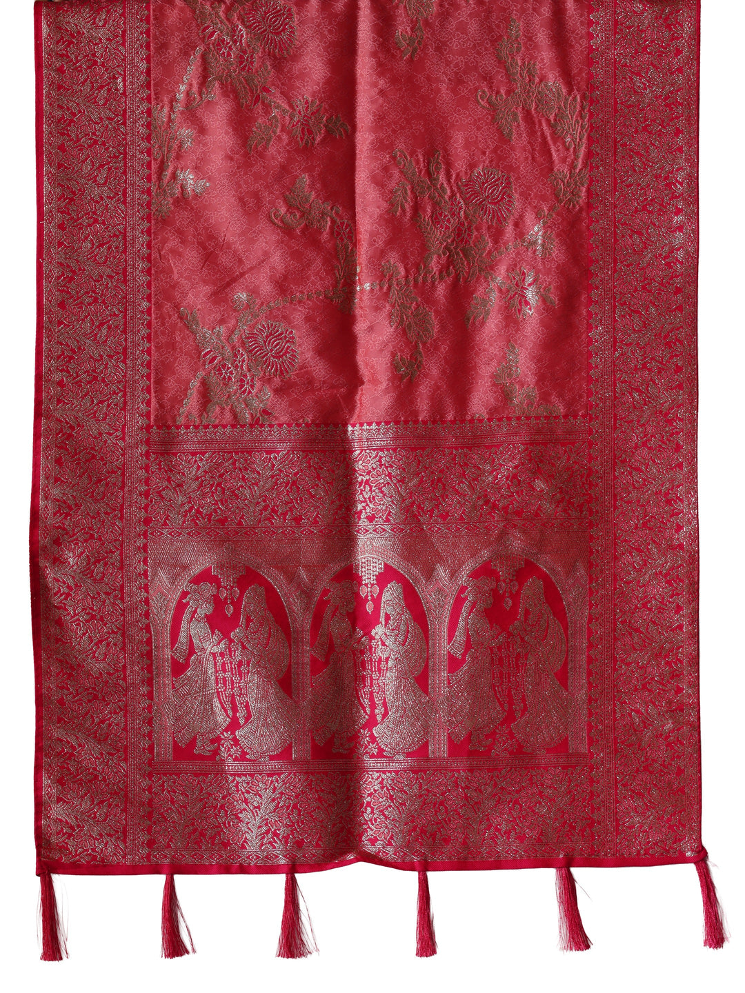  Peach Floral Woven Design Silk Blend Saree 