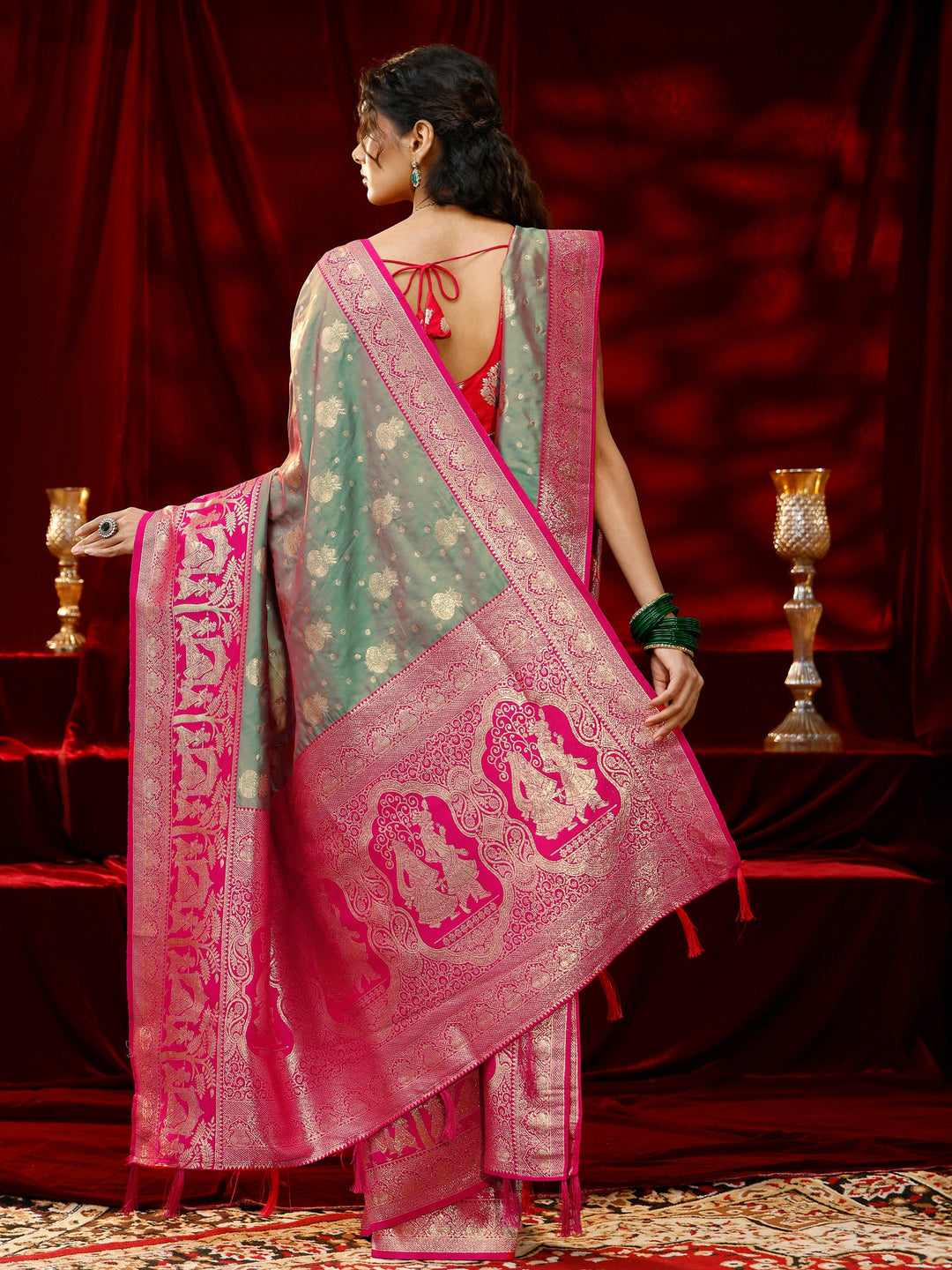  Libas Grey Ethnic Motif Woven Design Silk blend Saree with dupatta 