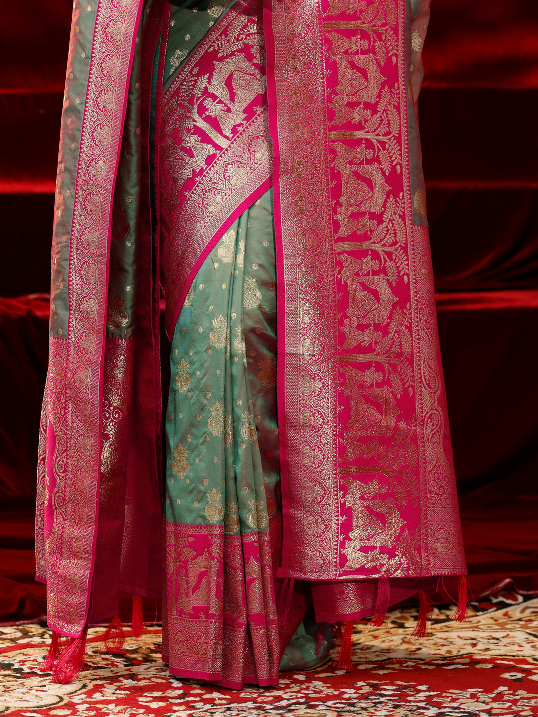  Libas Grey Ethnic Motif Woven Design Silk blend Saree with dupatta 