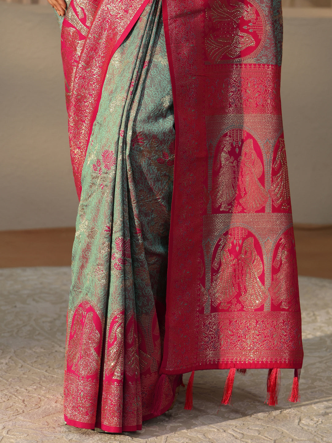  Dusty Blue Baluchari Silk Blend Saree 