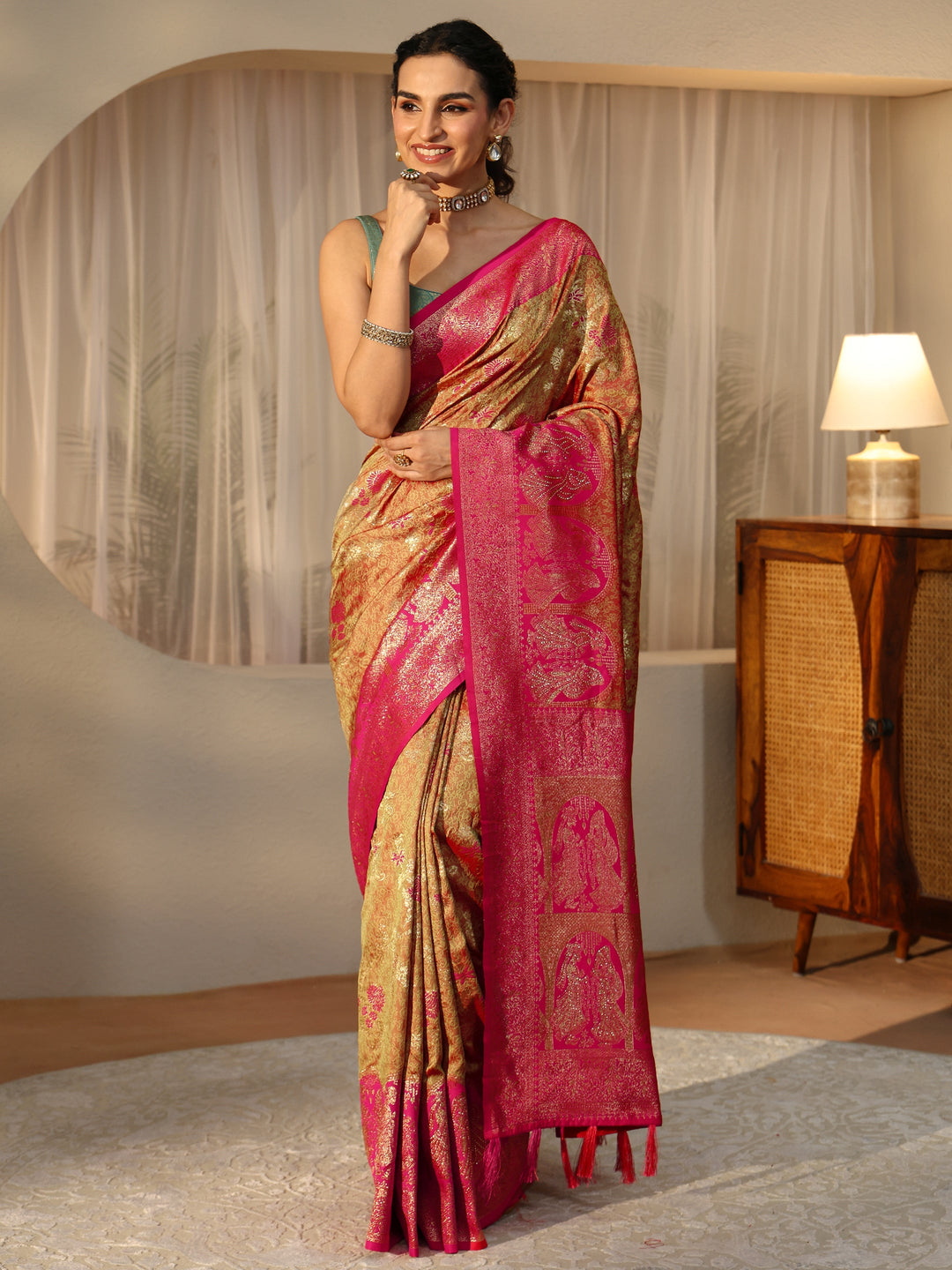  Mustard Baluchari Silk Blend Saree 