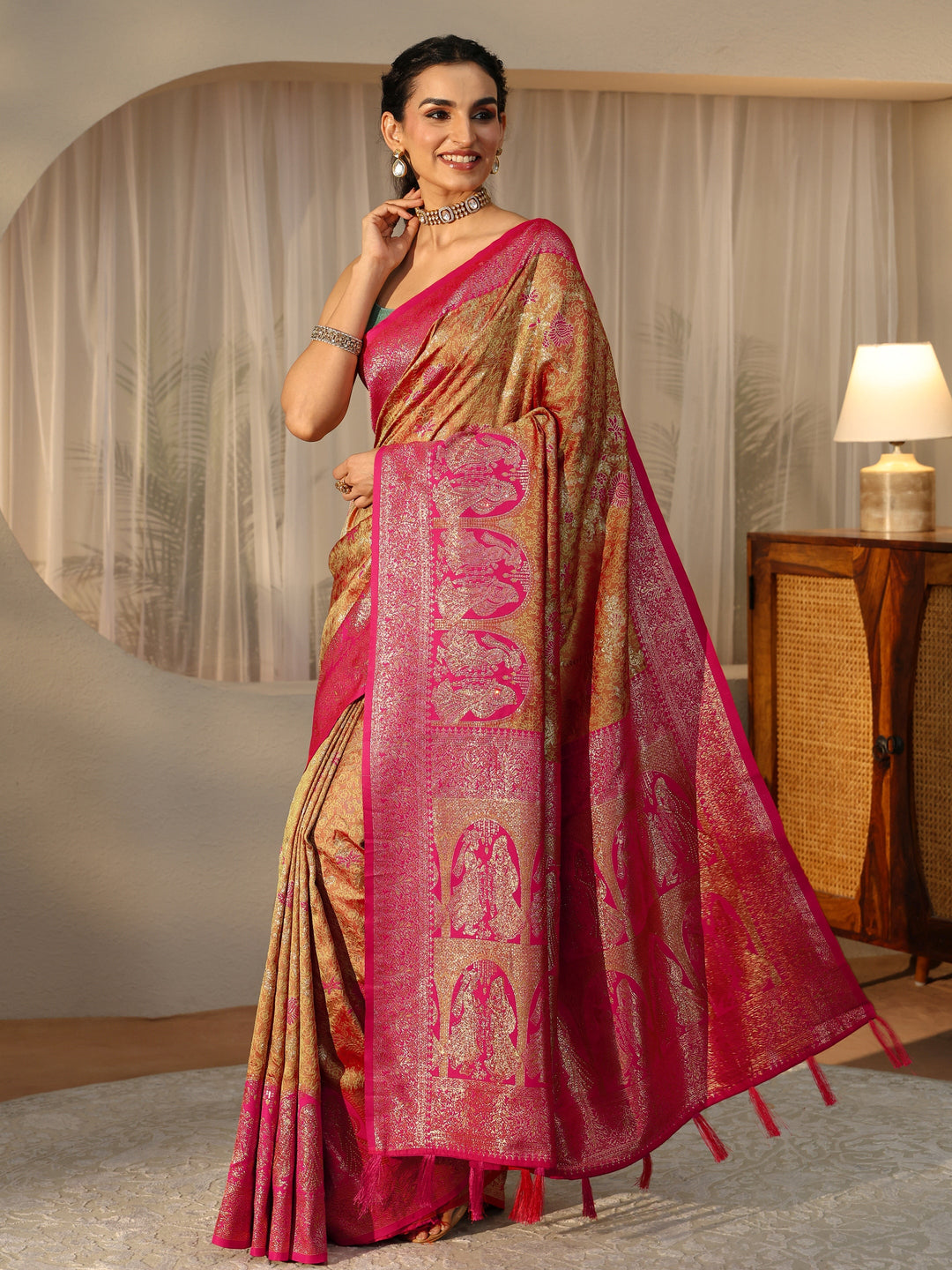  Mustard Baluchari Silk Blend Saree 