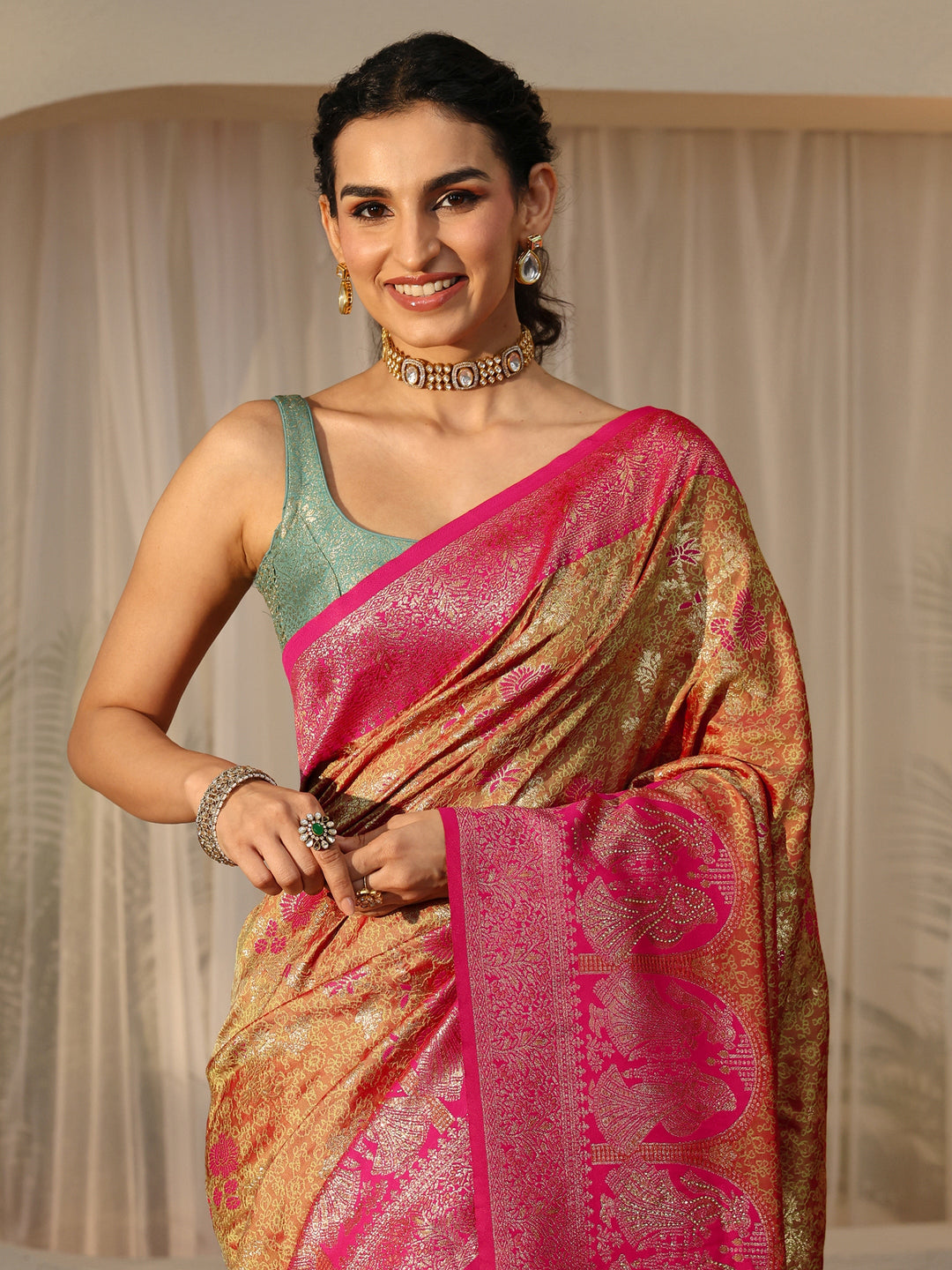  Mustard Baluchari Silk Blend Saree 