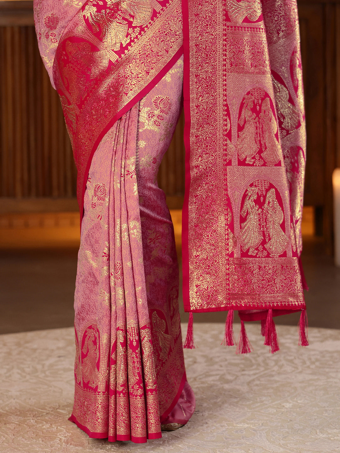  Rose Pink Baluchari Silk Blend Saree 