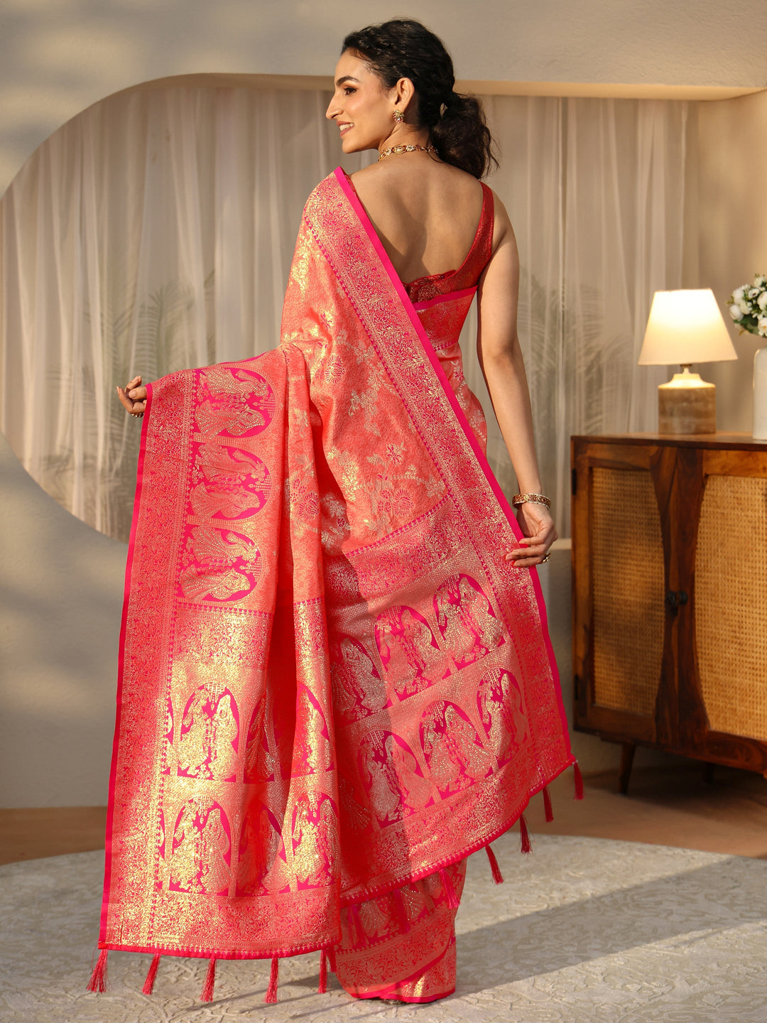  Peach Baluchari Silk Blend Saree 