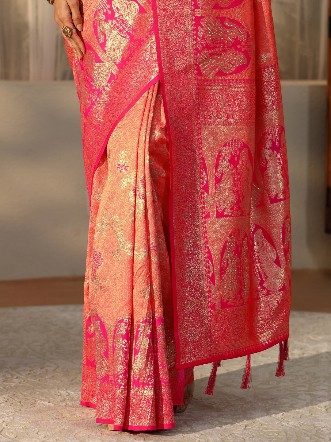  Peach Baluchari Silk Blend Saree 