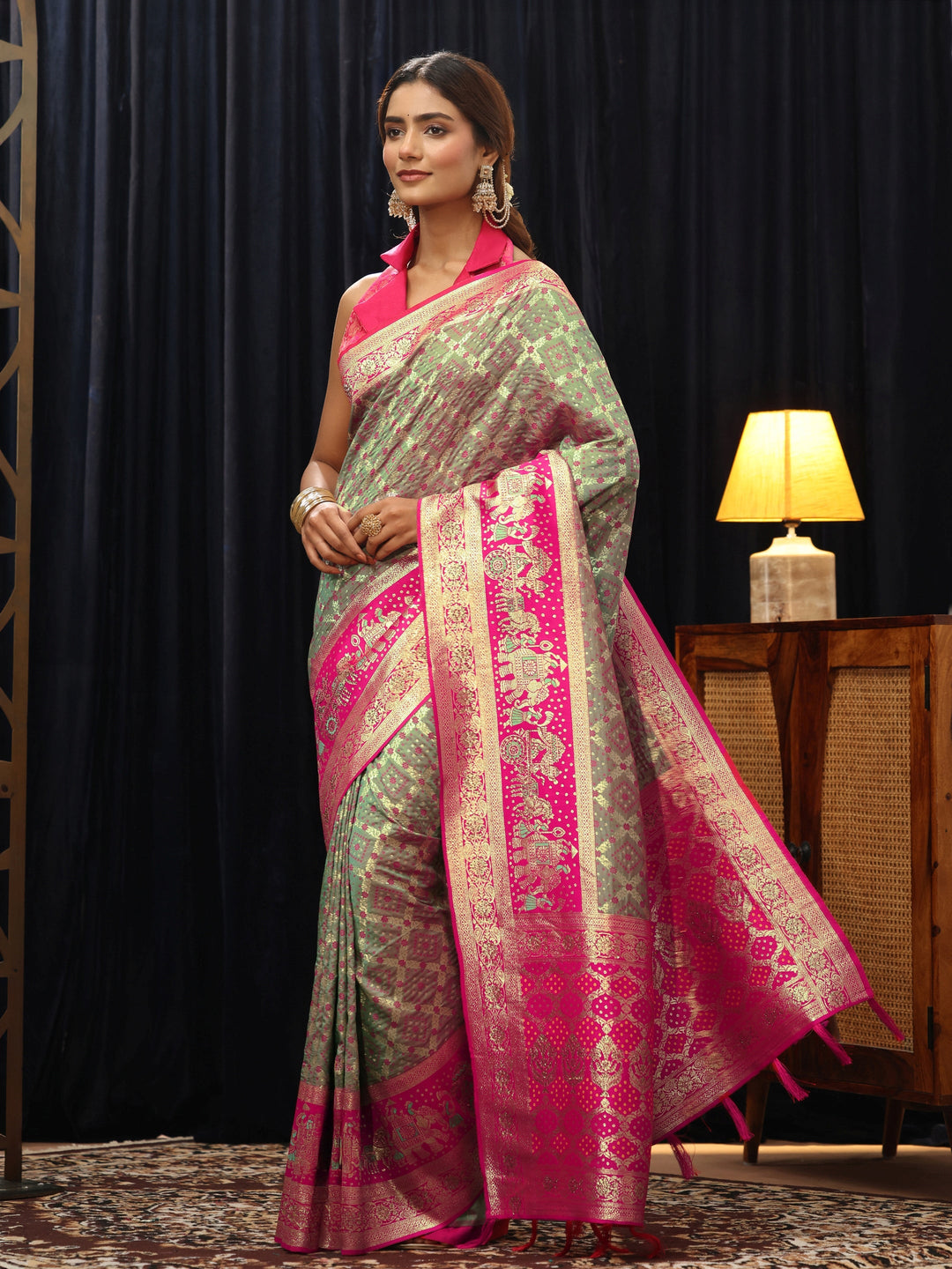  Grey Gharchola Silk Blend Saree 