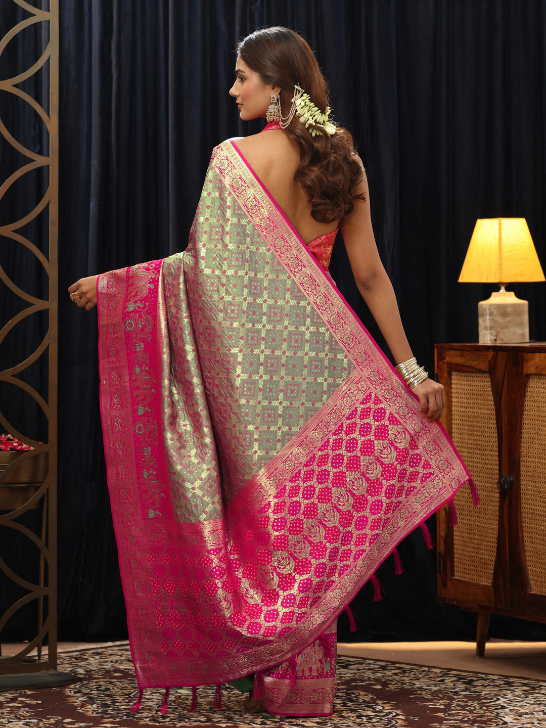  Grey Gharchola Silk Blend Saree 