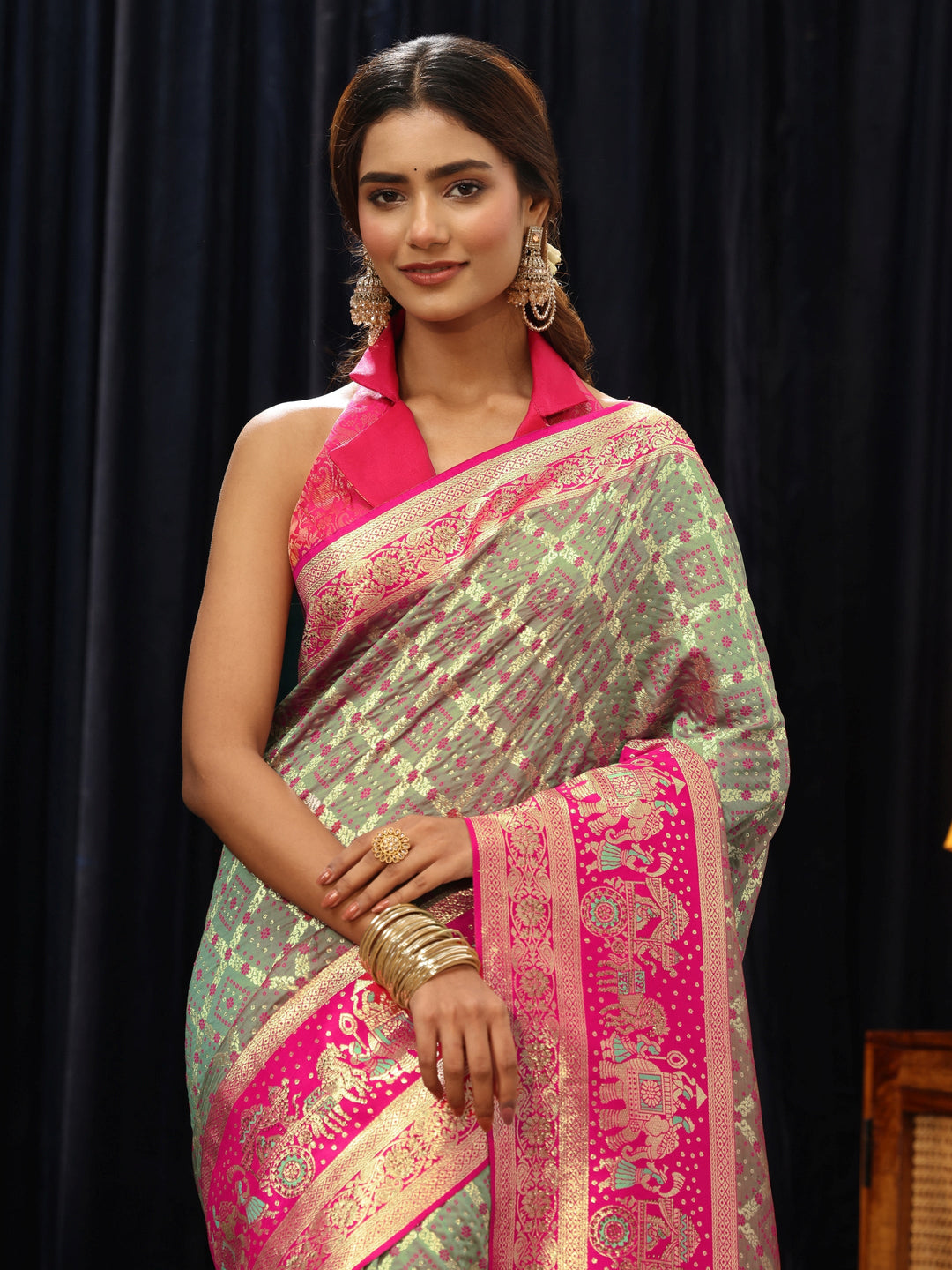  Grey Gharchola Silk Blend Saree 