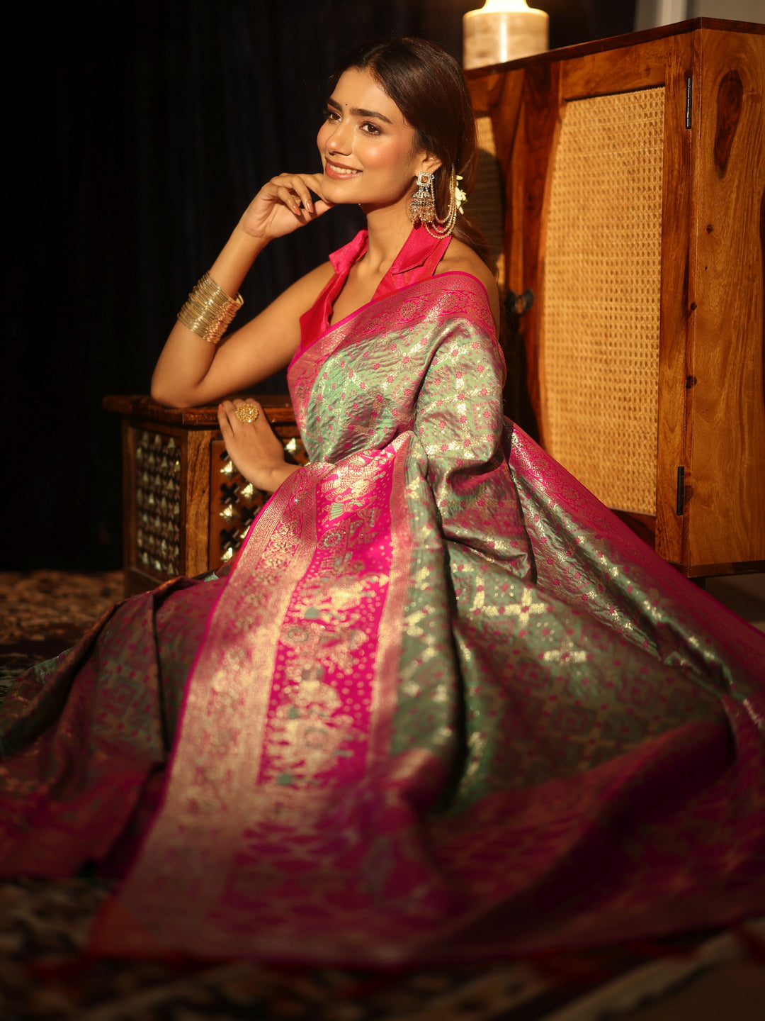  Grey Gharchola Silk Blend Saree 