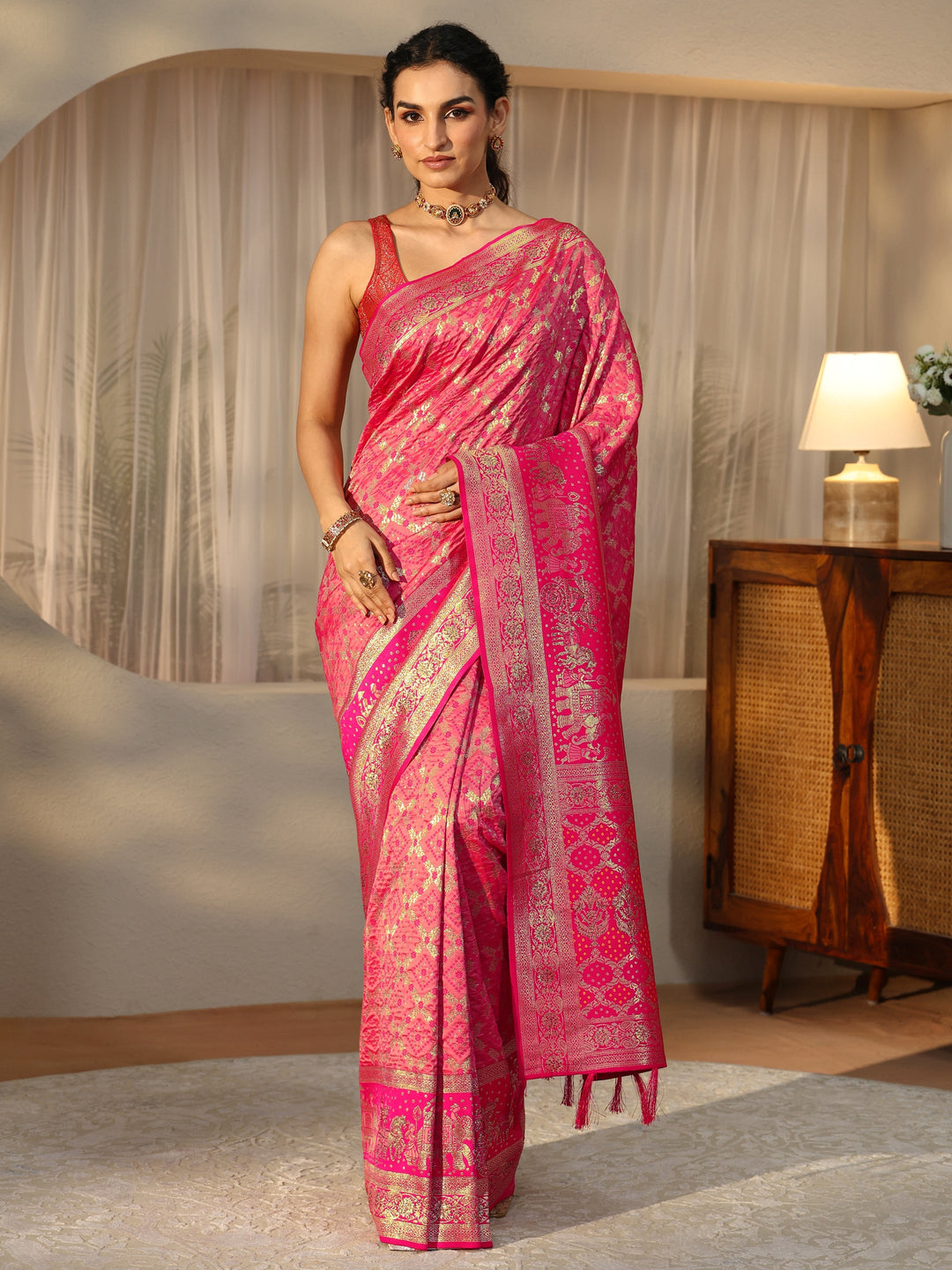  Peach Gharchola Silk Blend Saree 