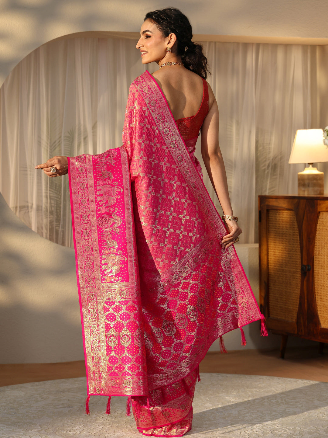  Peach Gharchola Silk Blend Saree 