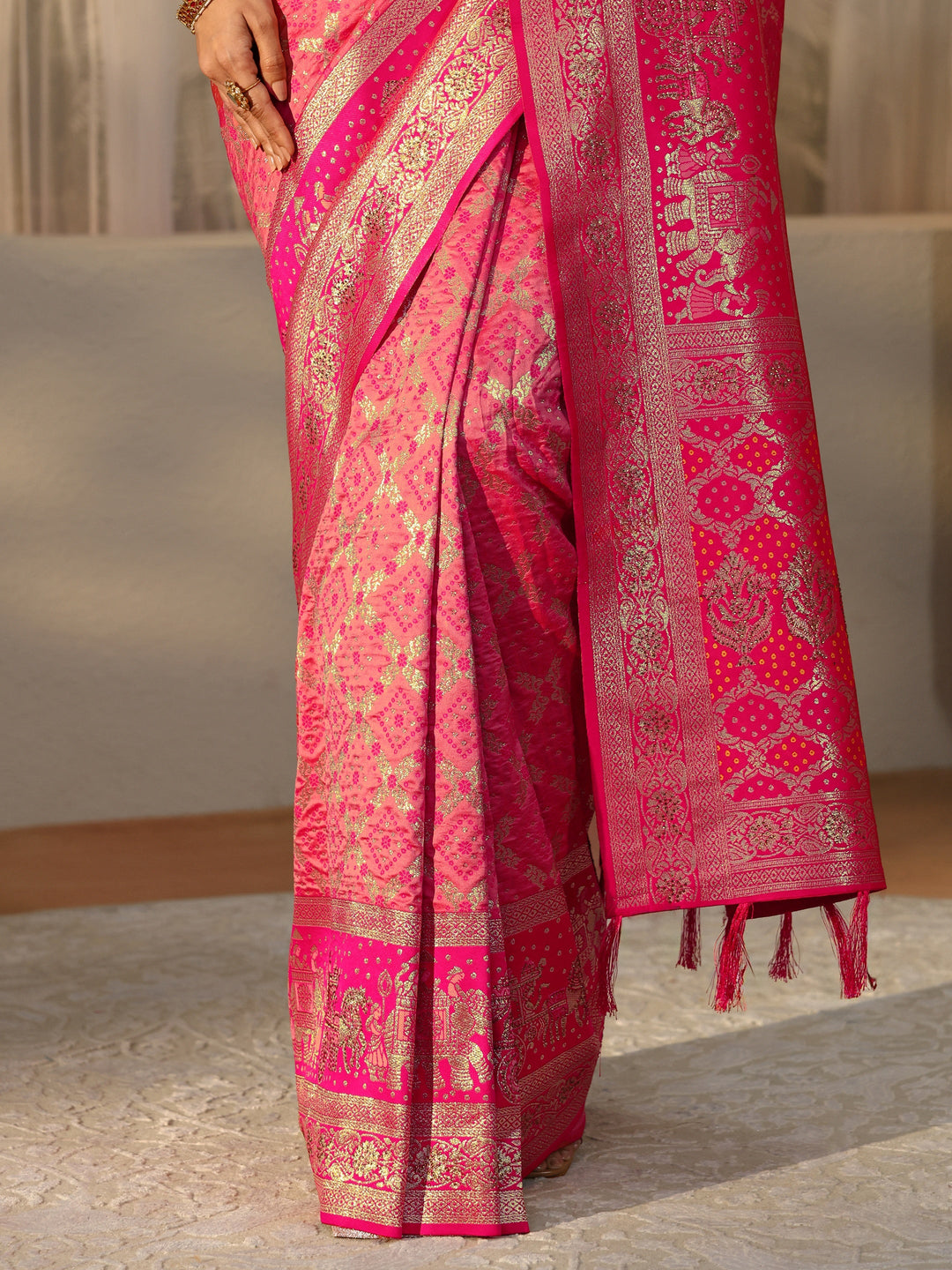  Peach Gharchola Silk Blend Saree 