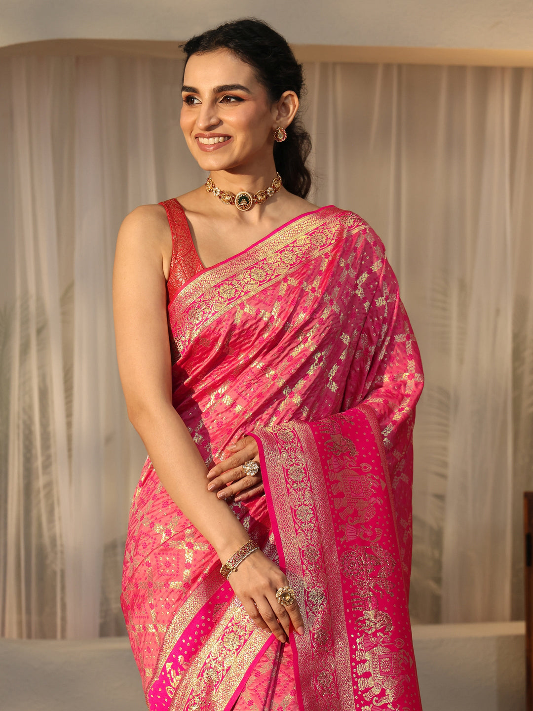  Peach Gharchola Silk Blend Saree 
