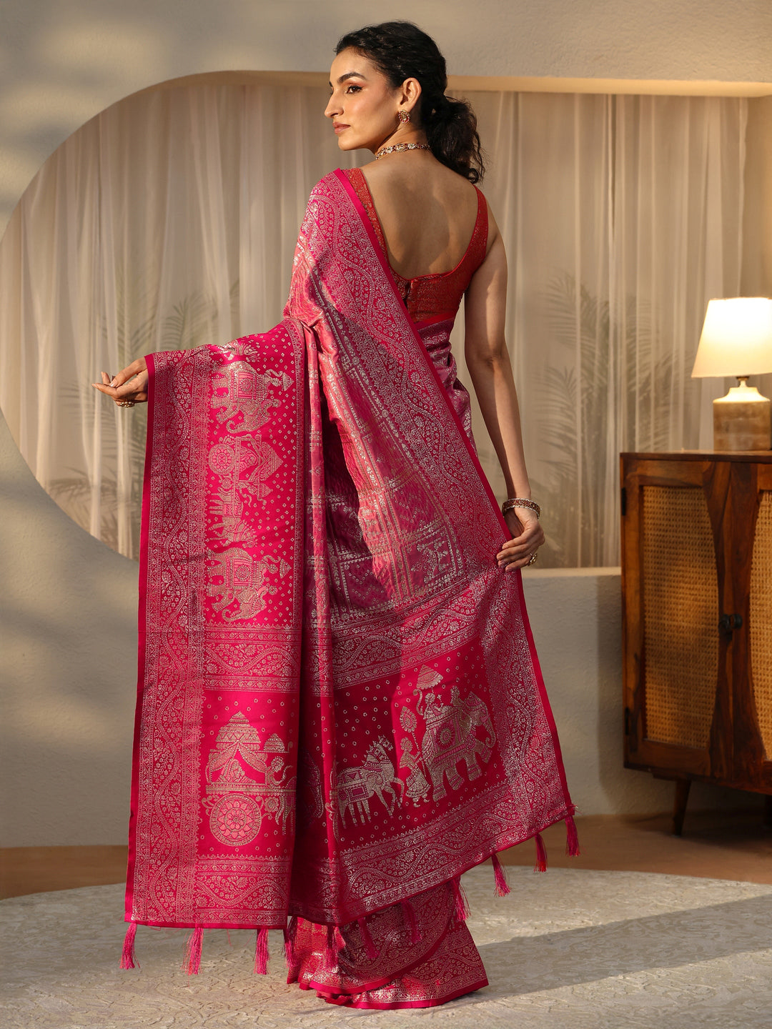  Hot Pink Gharchola Silk Blend Saree 