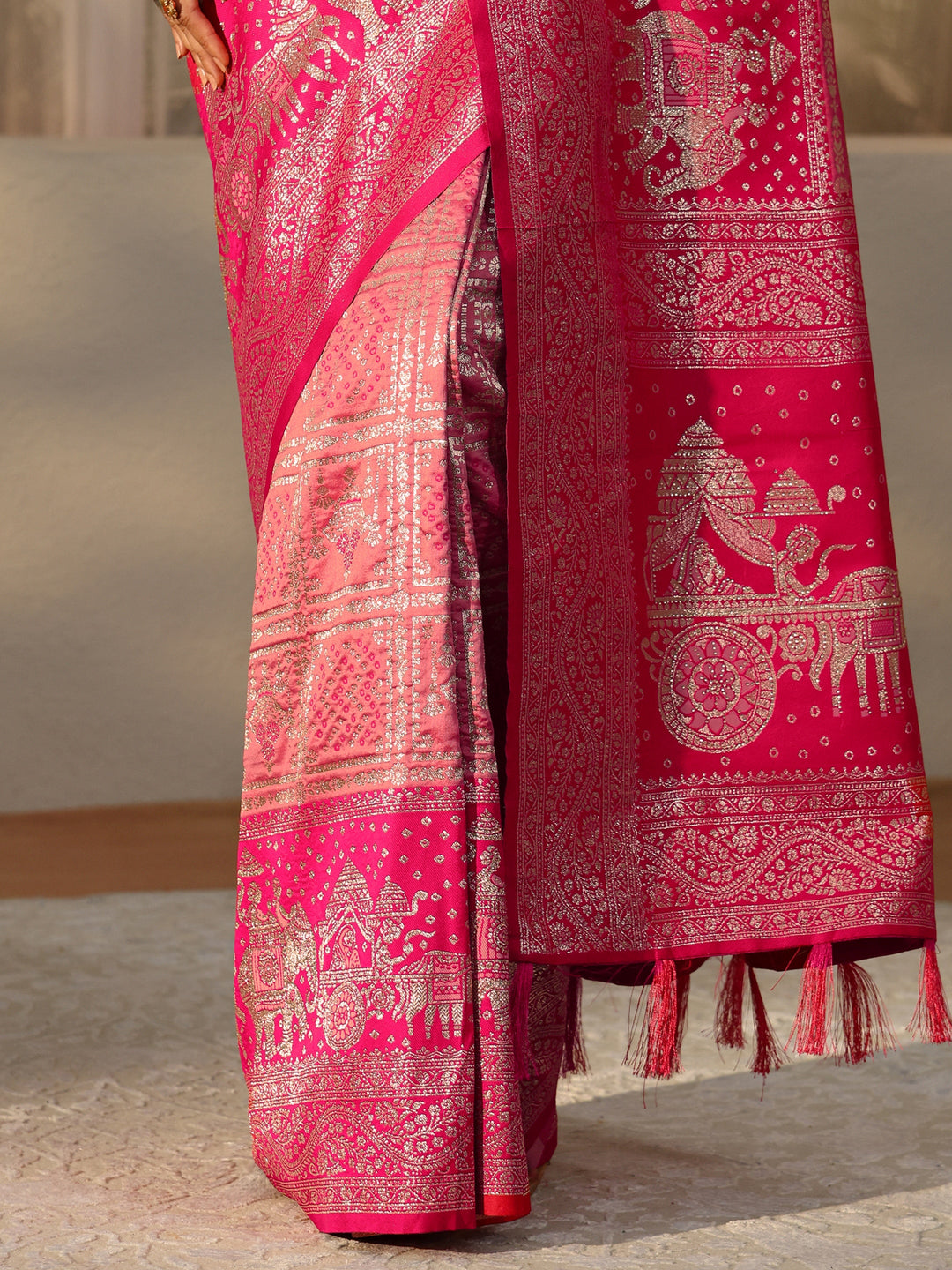  Hot Pink Gharchola Silk Blend Saree 
