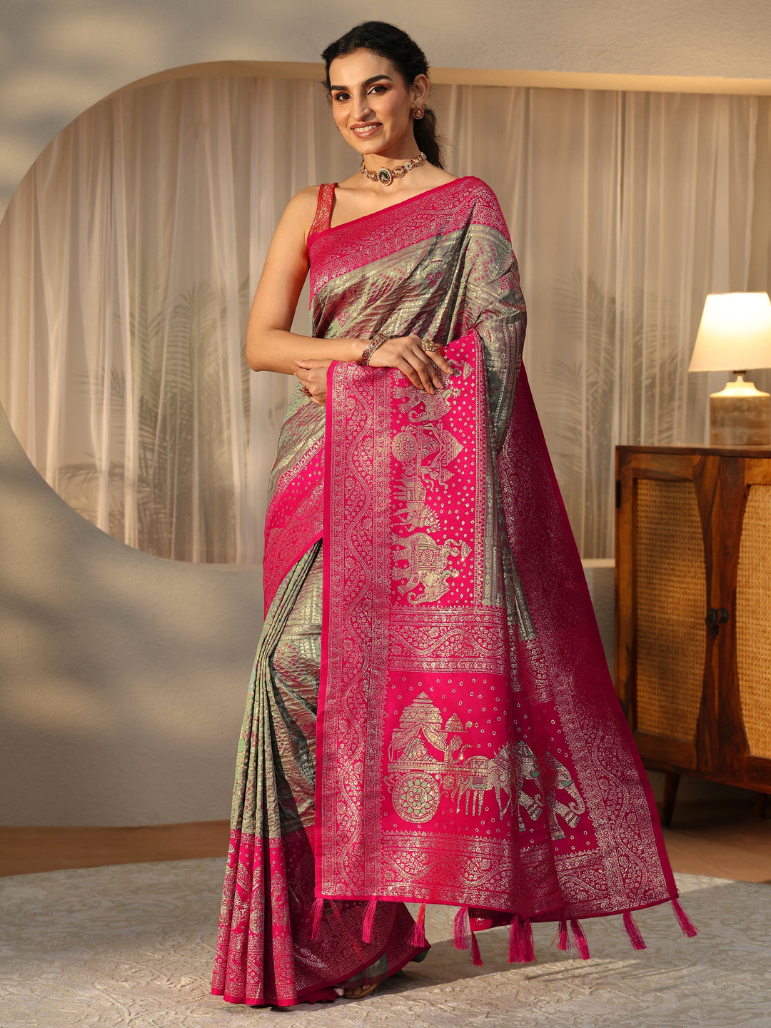  Grey Gharchola Silk Blend Saree 