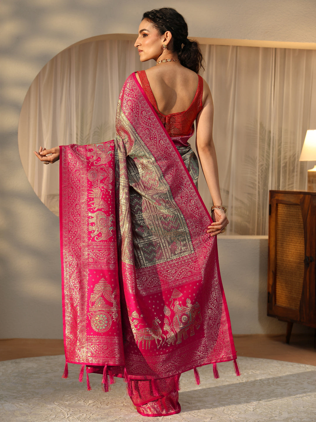  Grey Gharchola Silk Blend Saree 