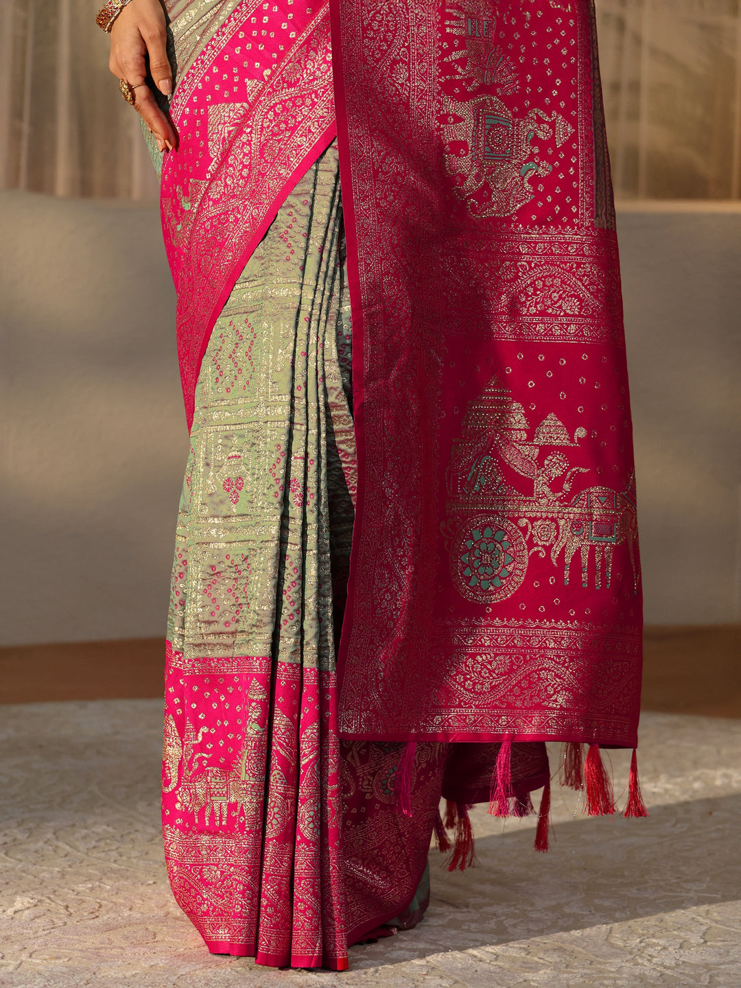  Grey Gharchola Silk Blend Saree 
