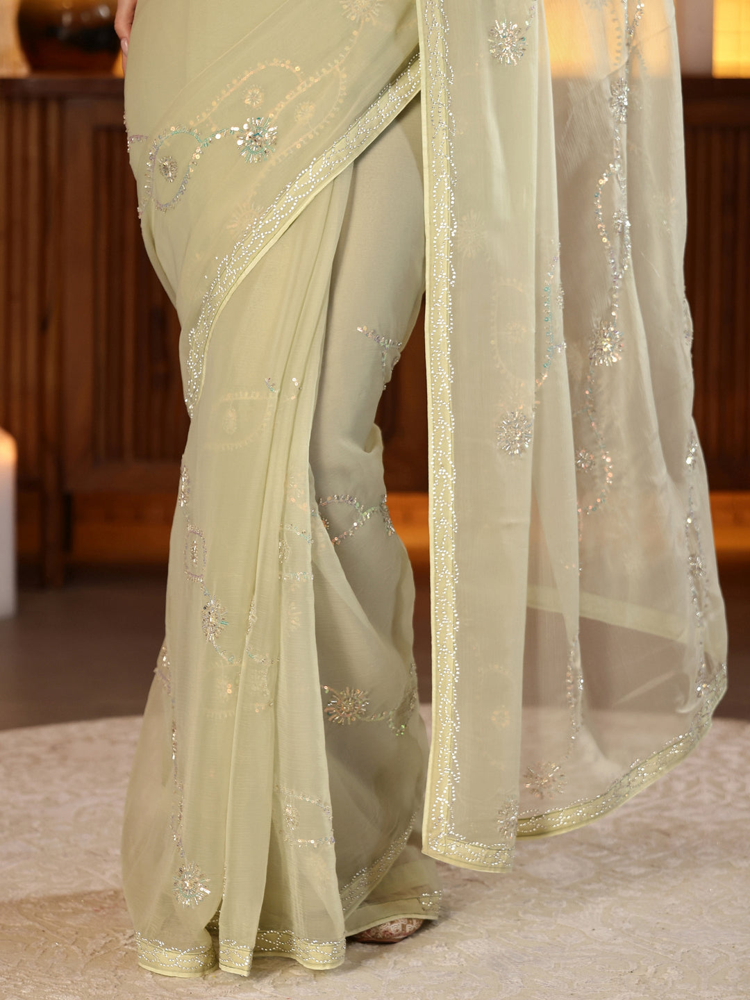  Pista Green Embellished Tissue Saree 