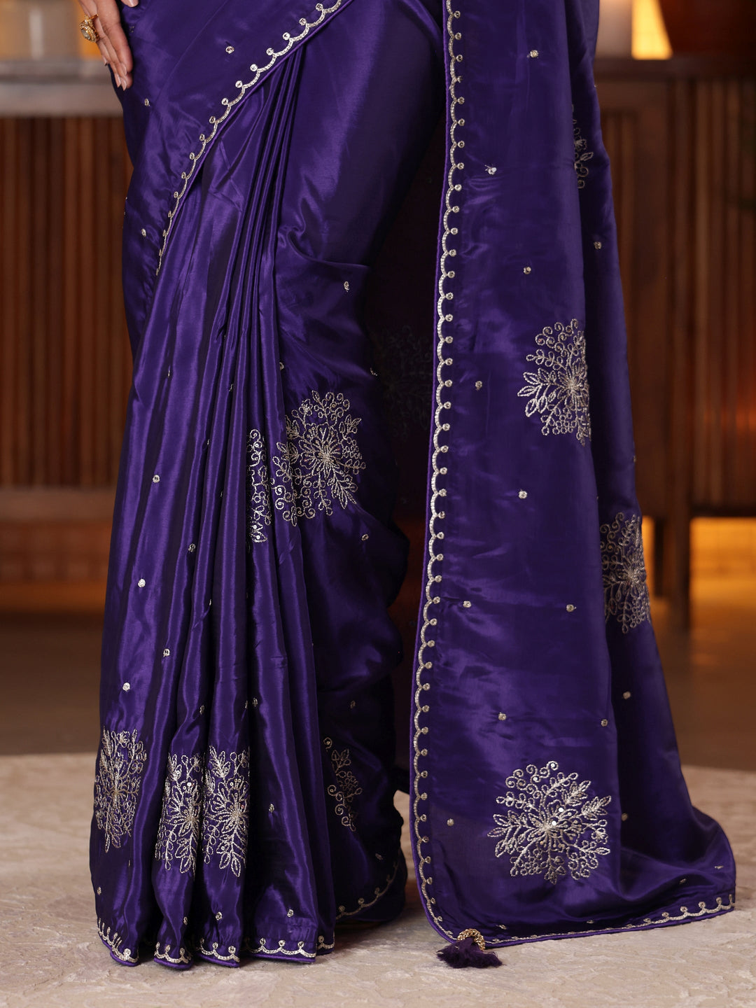  Libas Purple Floral Embroidered Silk Blend Saree 