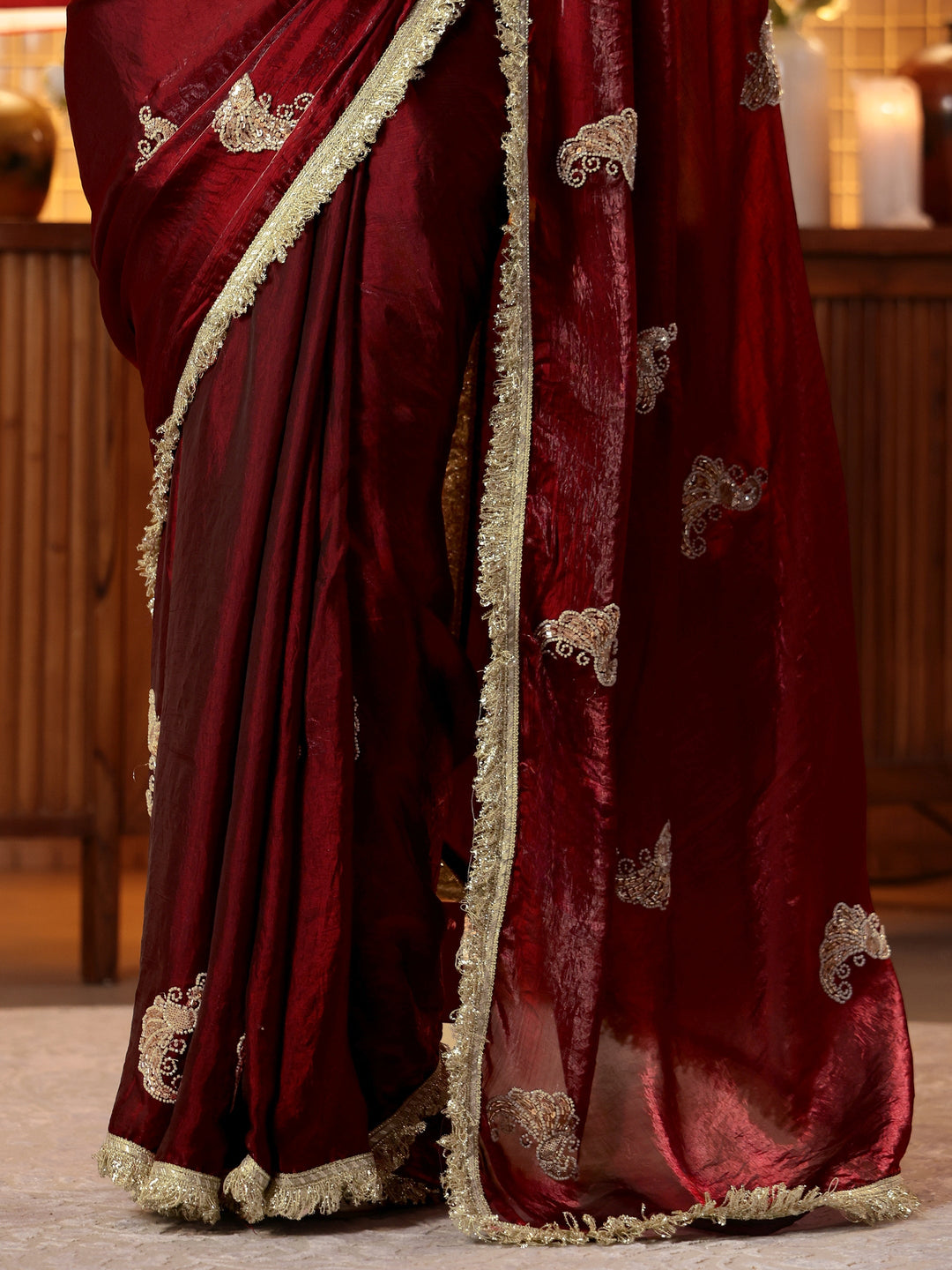  Maroon Ethnic Embellished Silk Blend Saree 
