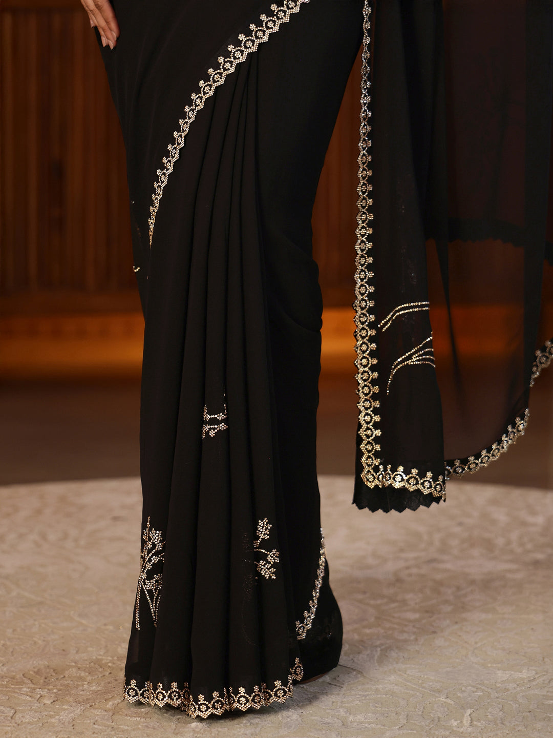  Black Floral Embellished Georgette Saree 