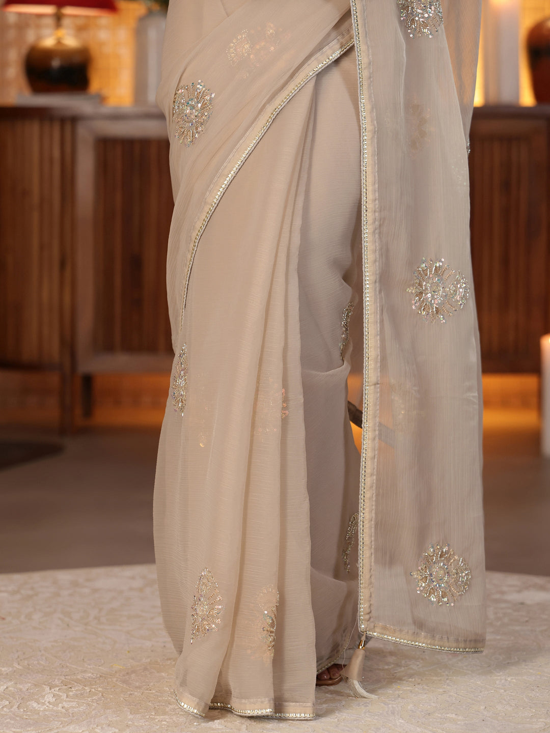  Taupe Embellished Silk Blend Saree 