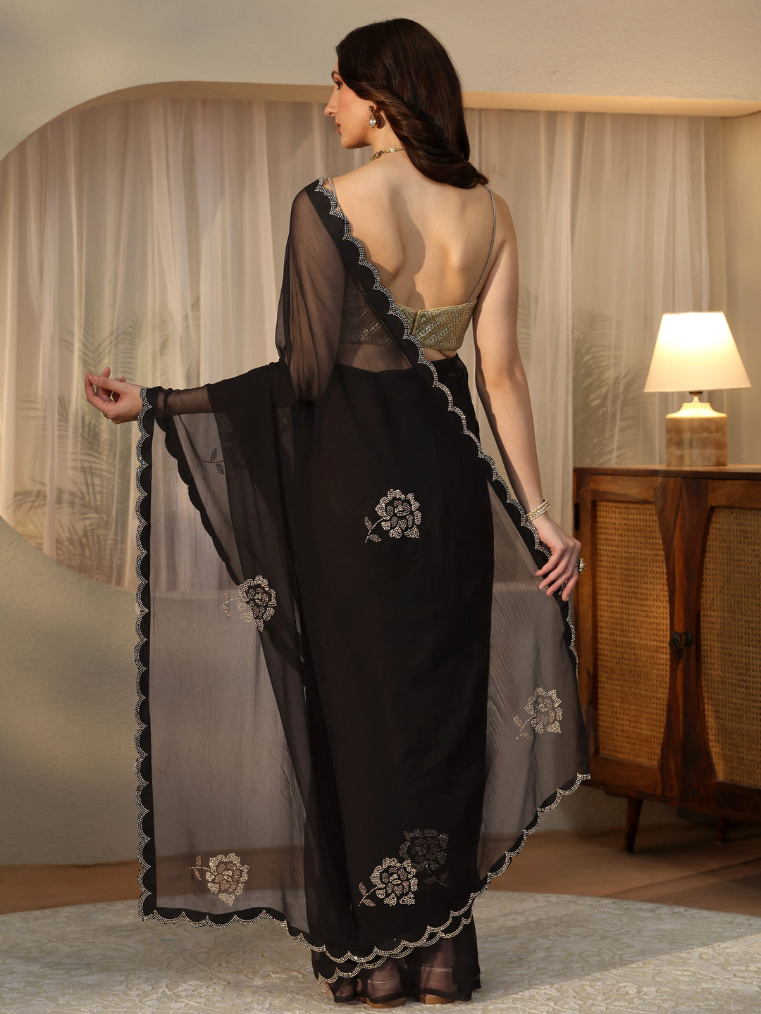  Black Floral Embellished Georgette Saree 