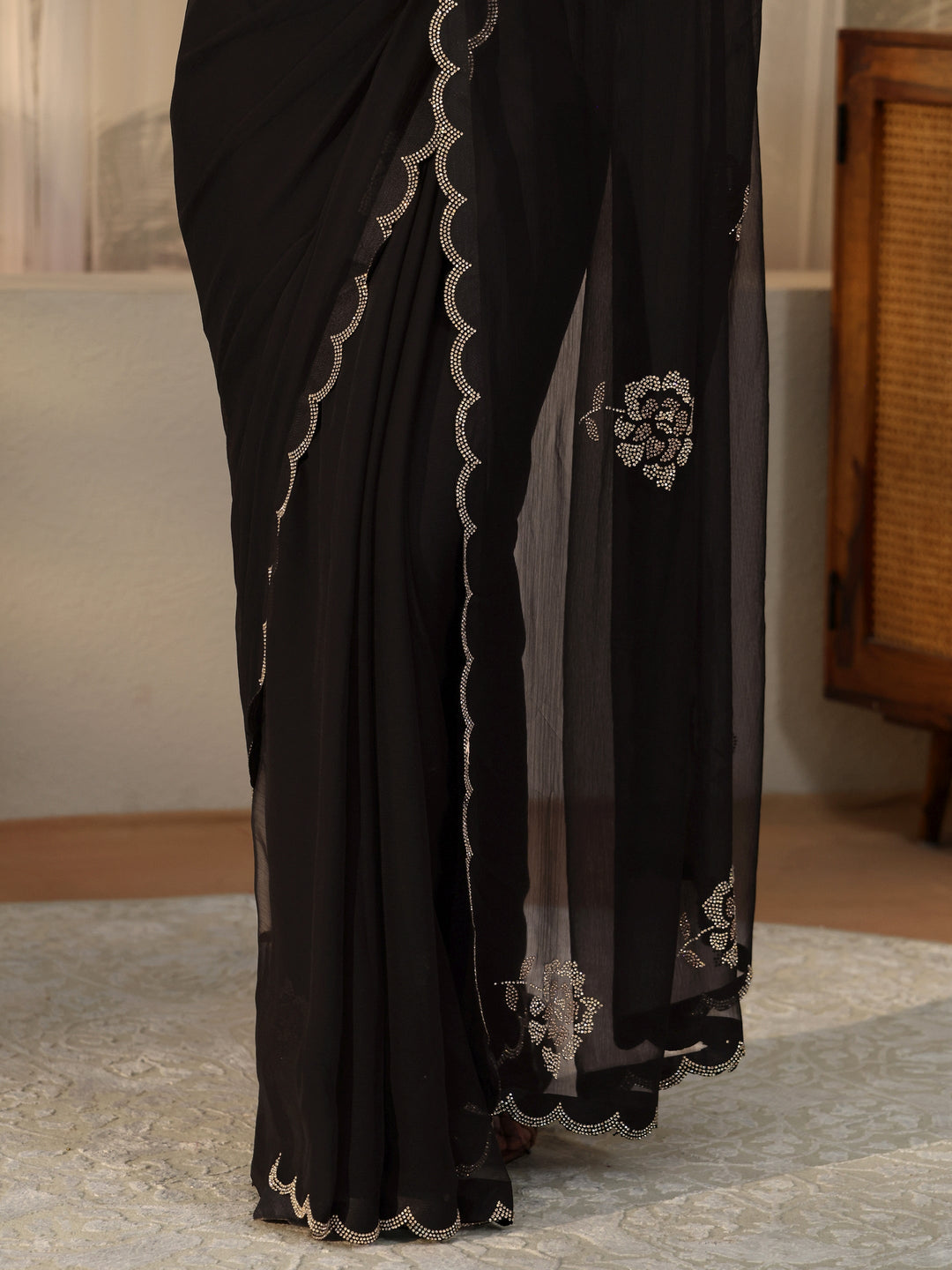  Black Floral Embellished Georgette Saree 