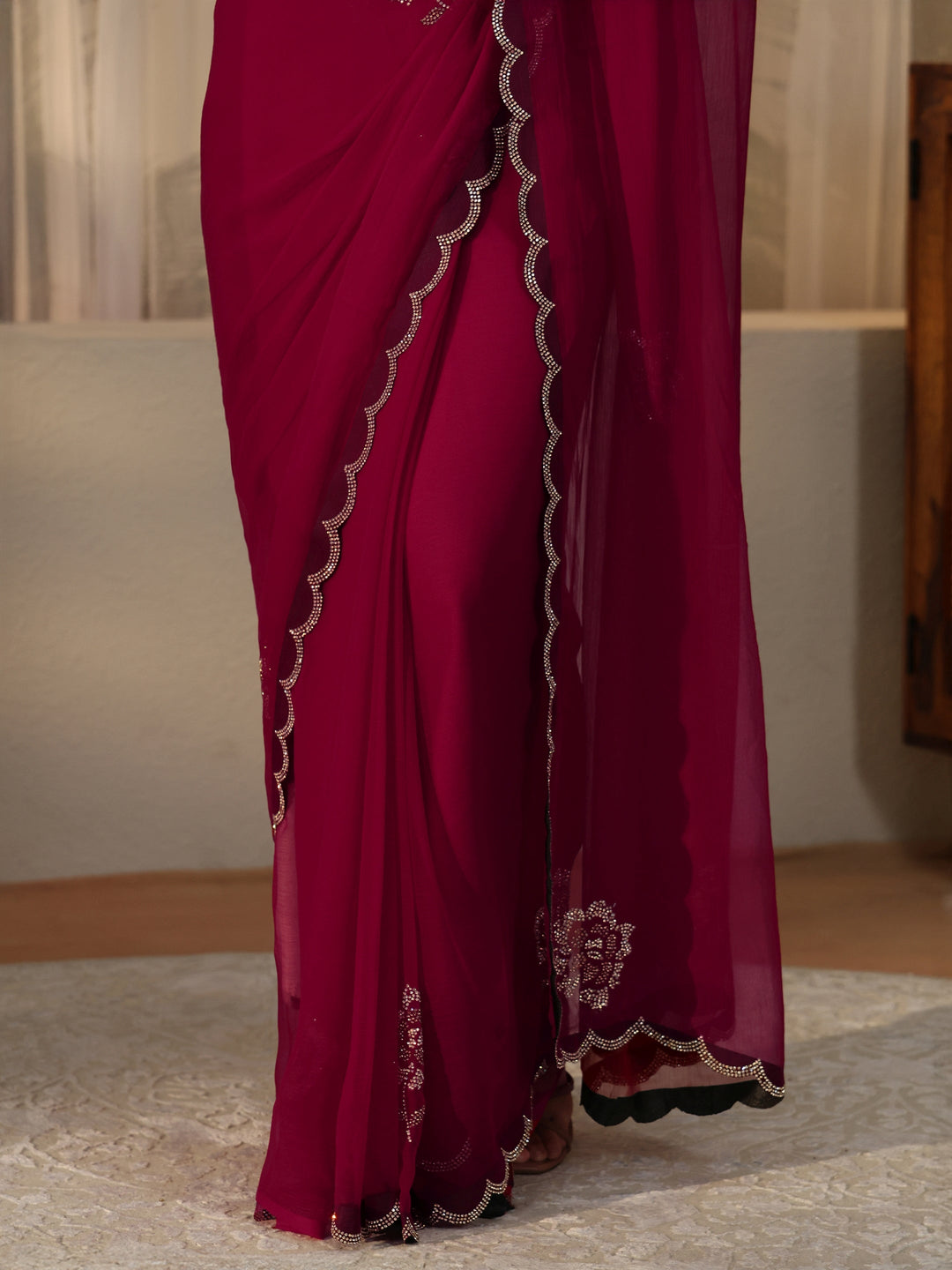  Rani Pink Floral Embellished Georgette Saree 
