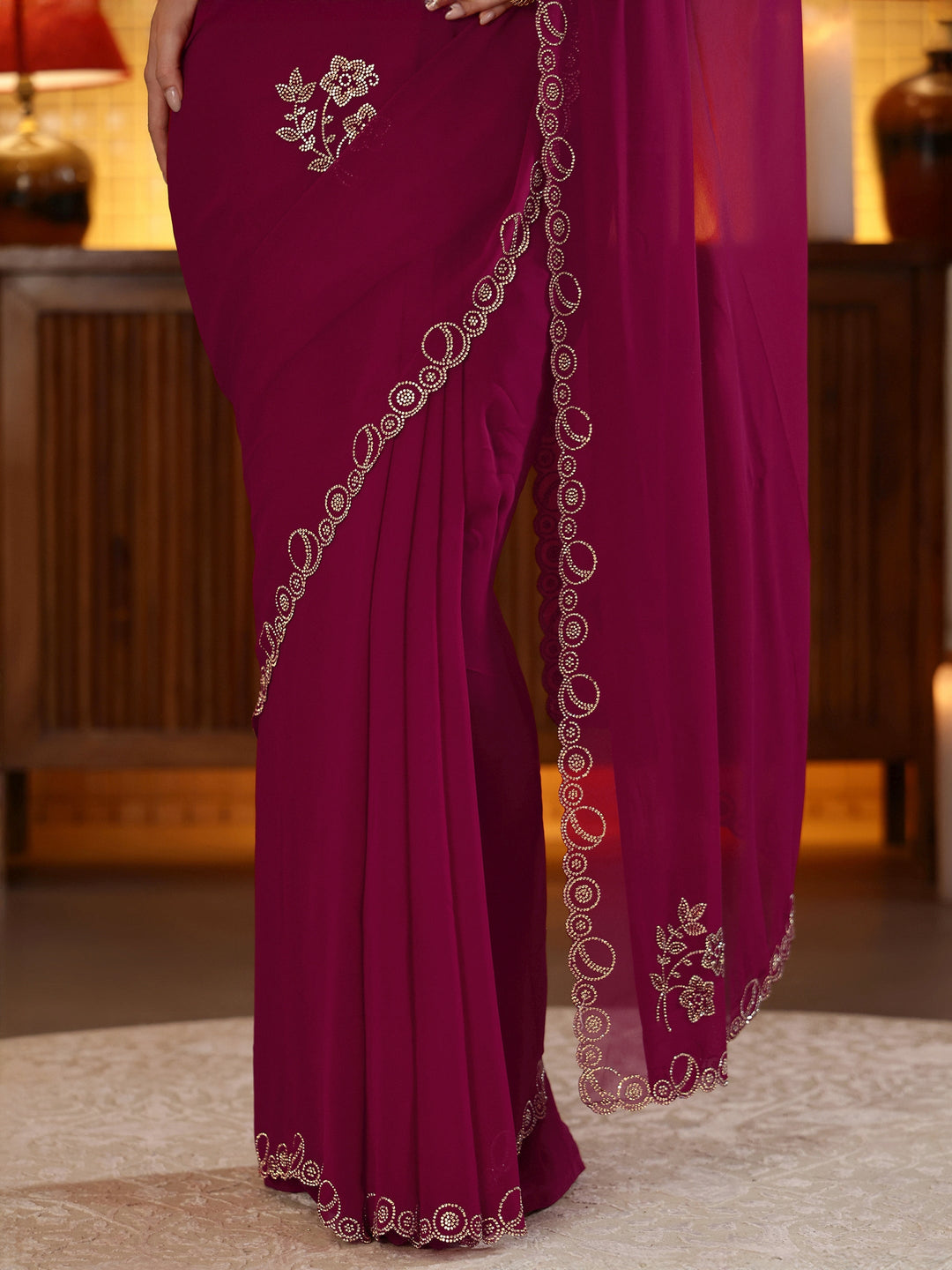  Magenta Pink Embellished Georgette Saree 