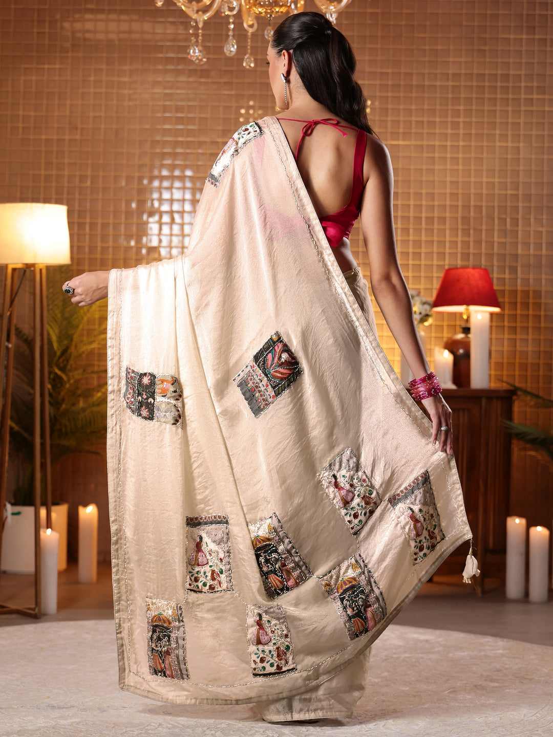  Taupe Applique Silk Blend Saree 